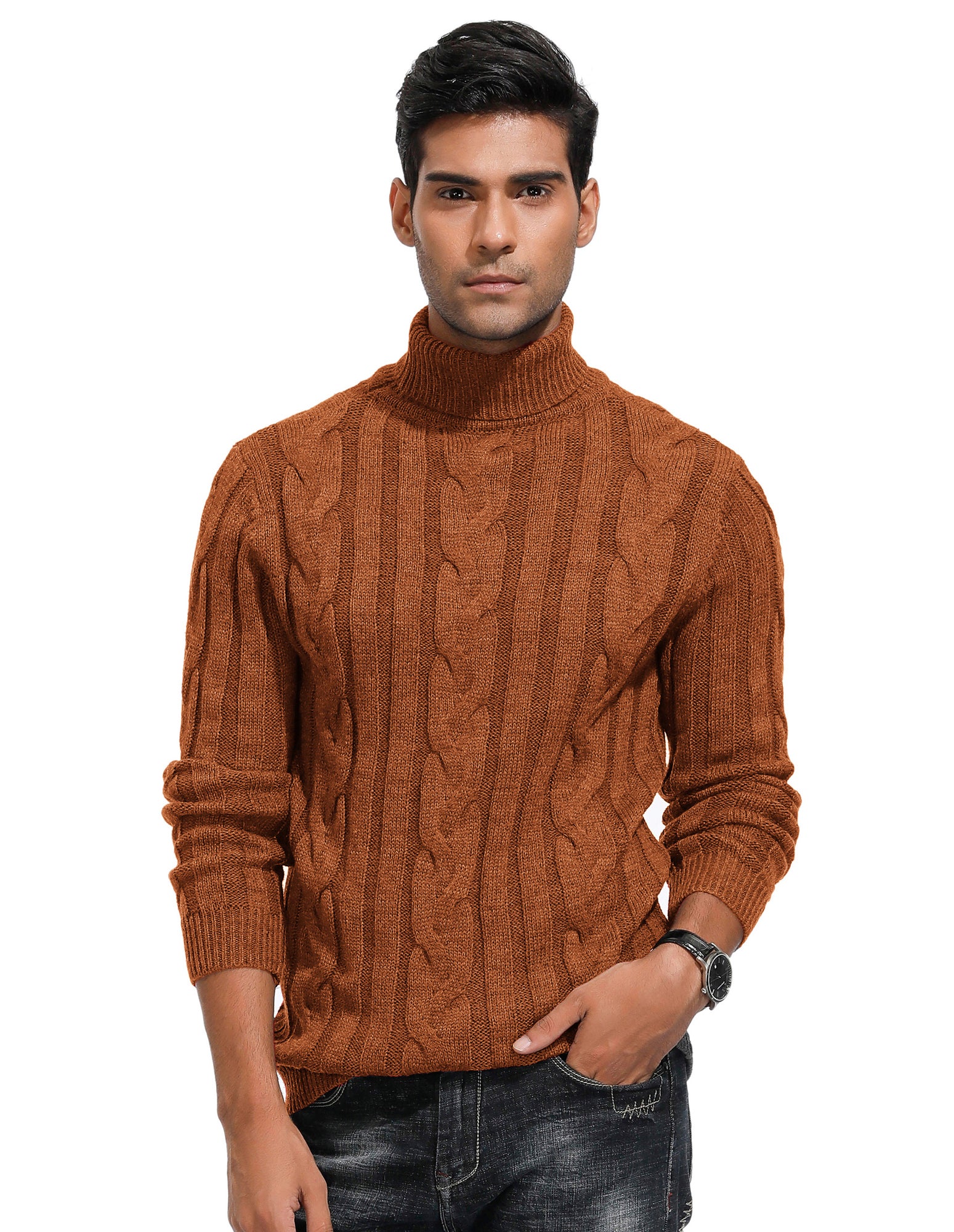 Men's Casual Turtleneck Sweaters Cable Knit Thermal Pullover Sweater - Image 32
