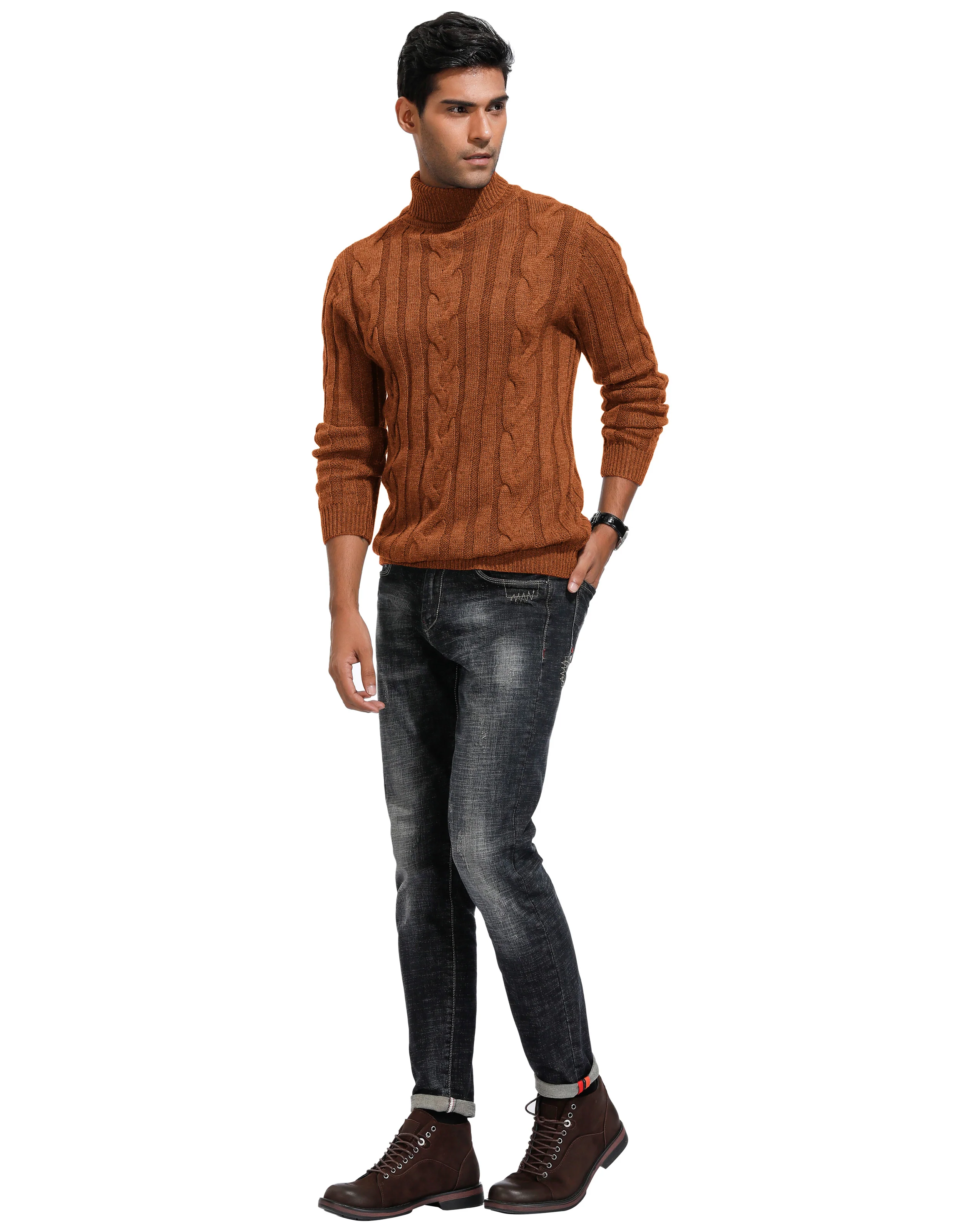 Men's Casual Turtleneck Sweaters Cable Knit Thermal Pullover Sweater - Image 33