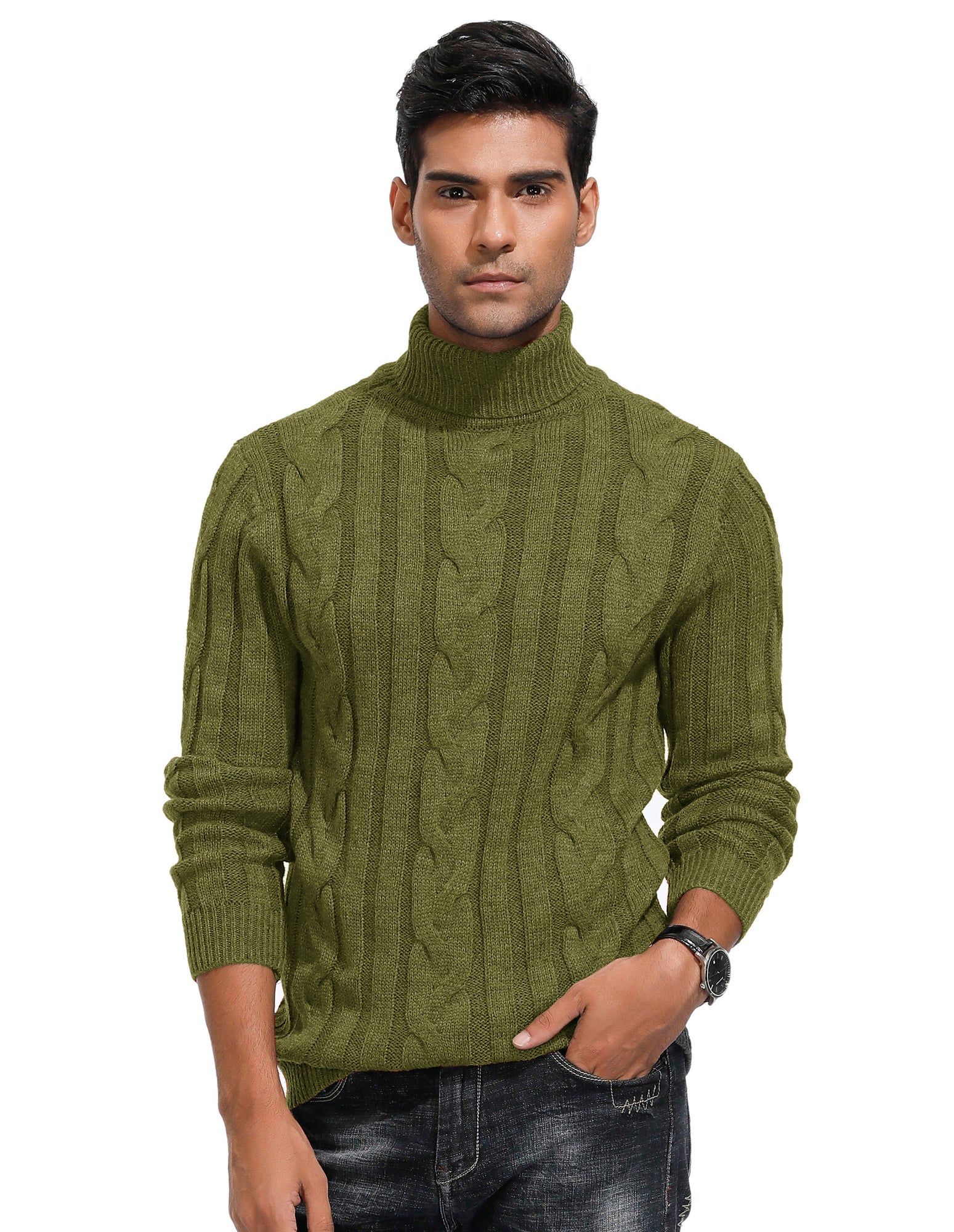 Men's Casual Turtleneck Sweaters Cable Knit Thermal Pullover Sweater - Image 37