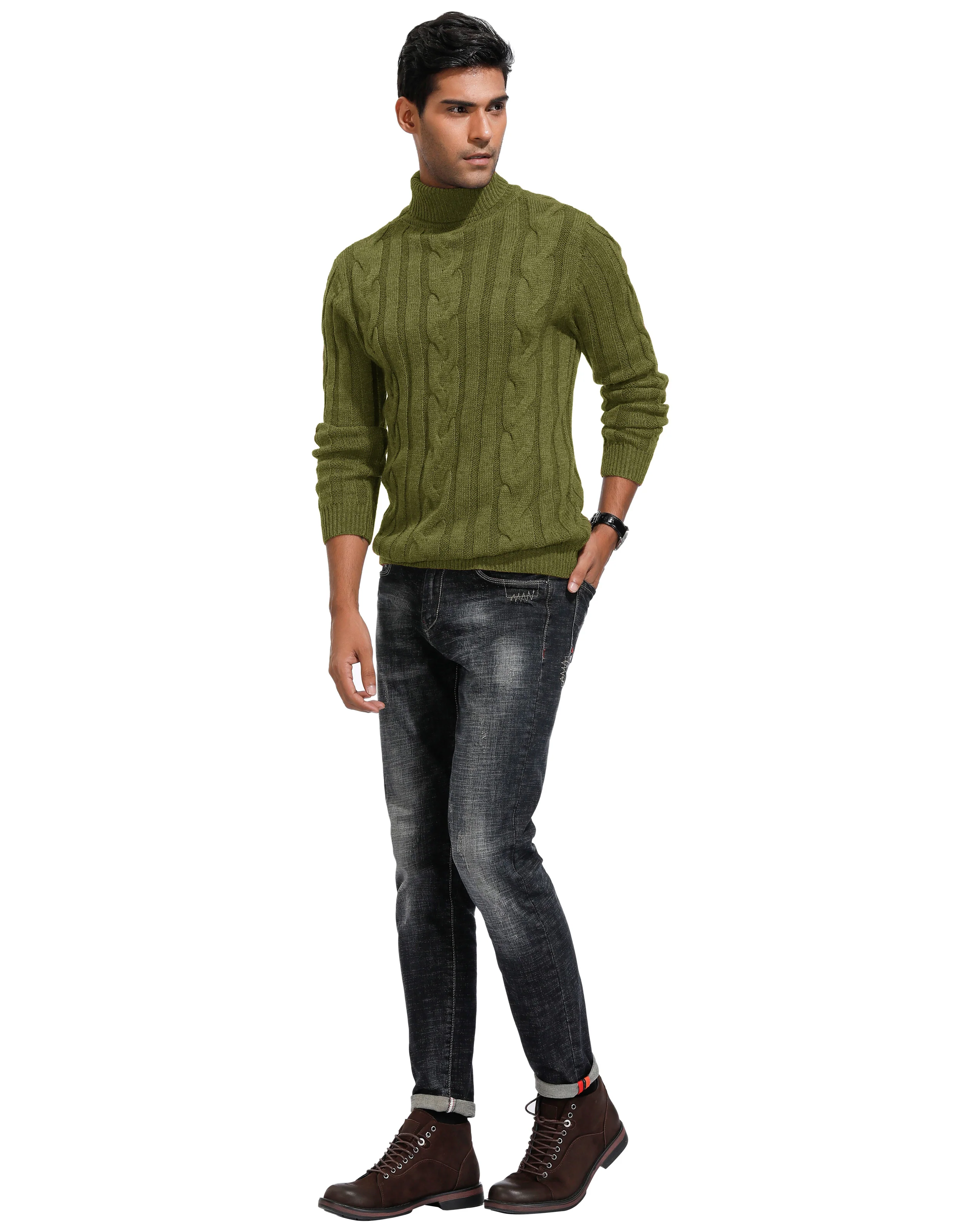 Men's Casual Turtleneck Sweaters Cable Knit Thermal Pullover Sweater - Image 39