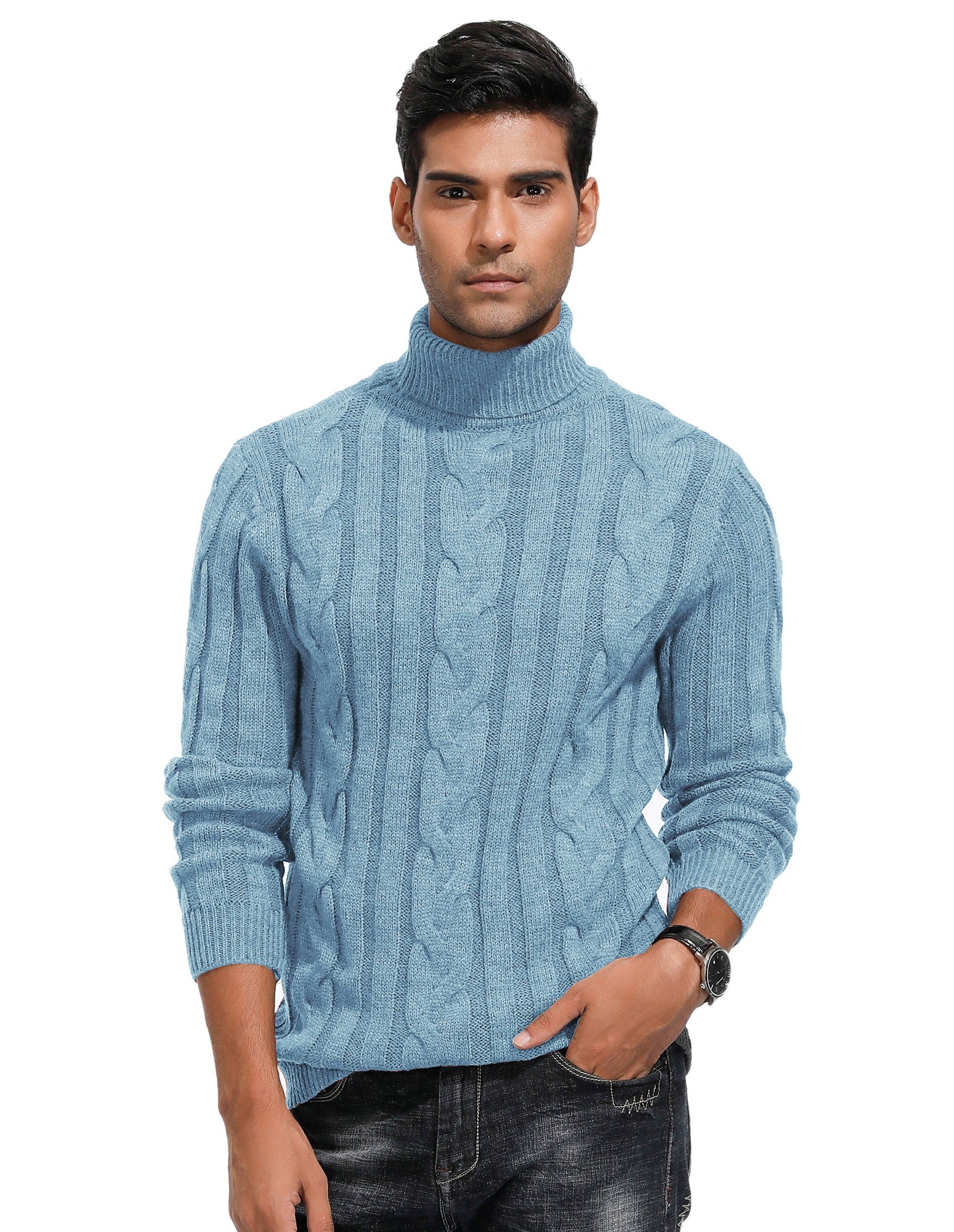 Men's Casual Turtleneck Sweaters Cable Knit Thermal Pullover Sweater - Image 40