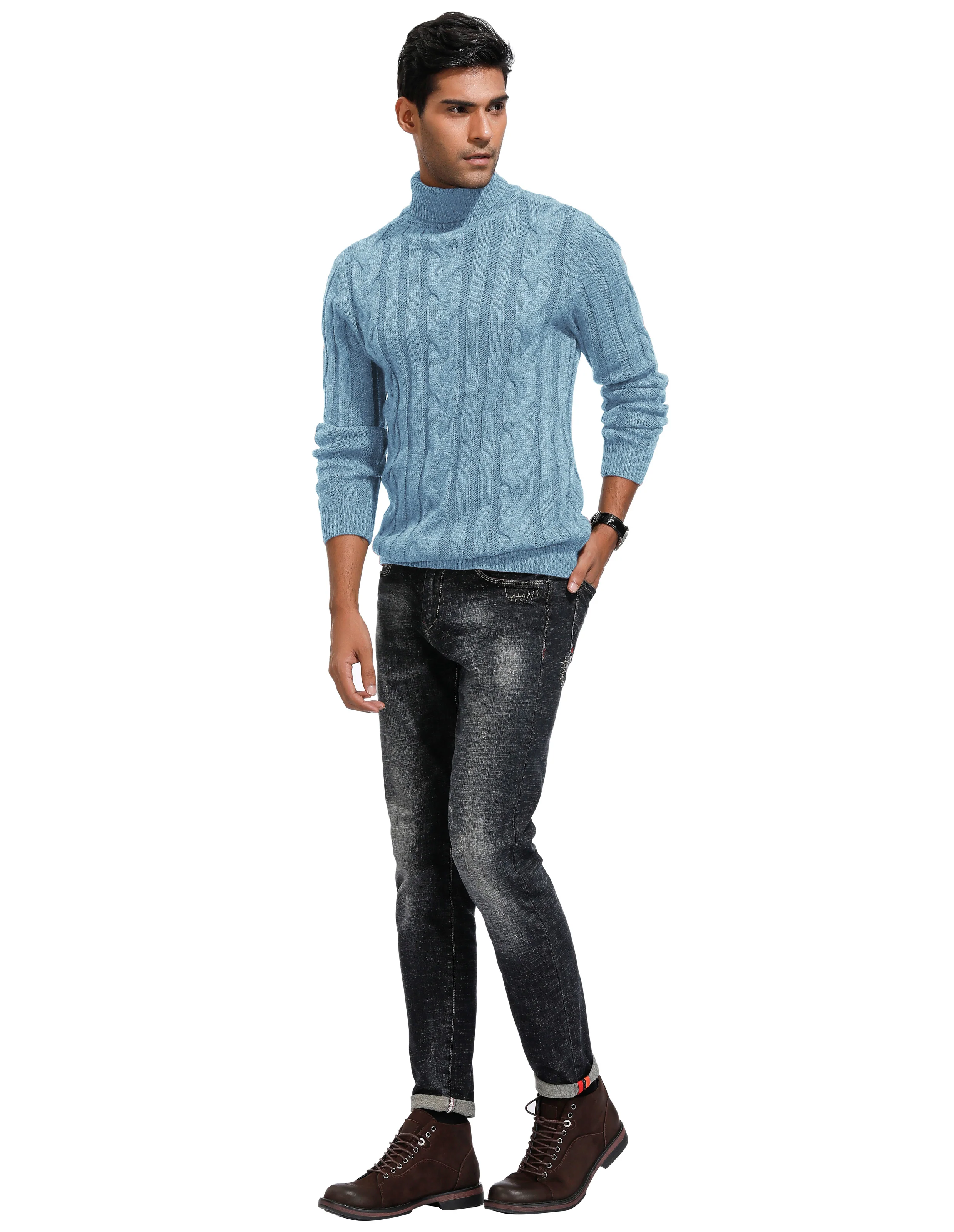 Men's Casual Turtleneck Sweaters Cable Knit Thermal Pullover Sweater - Image 42