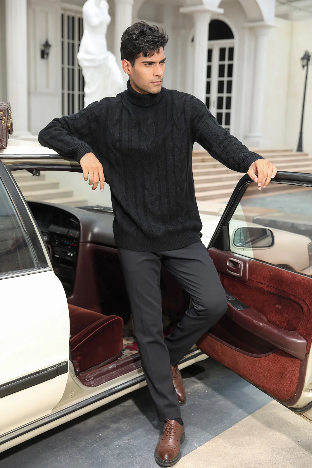 Men's Casual Turtleneck Sweaters Cable Knit Thermal Pullover Sweater - Image 5