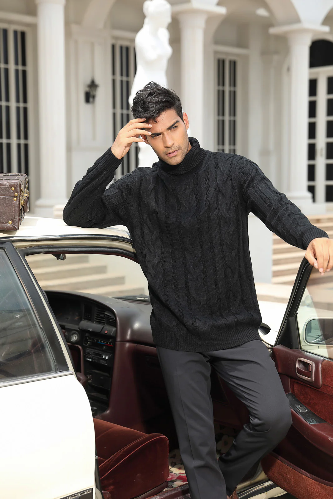 Men's Casual Turtleneck Sweaters Cable Knit Thermal Pullover Sweater - Image 6