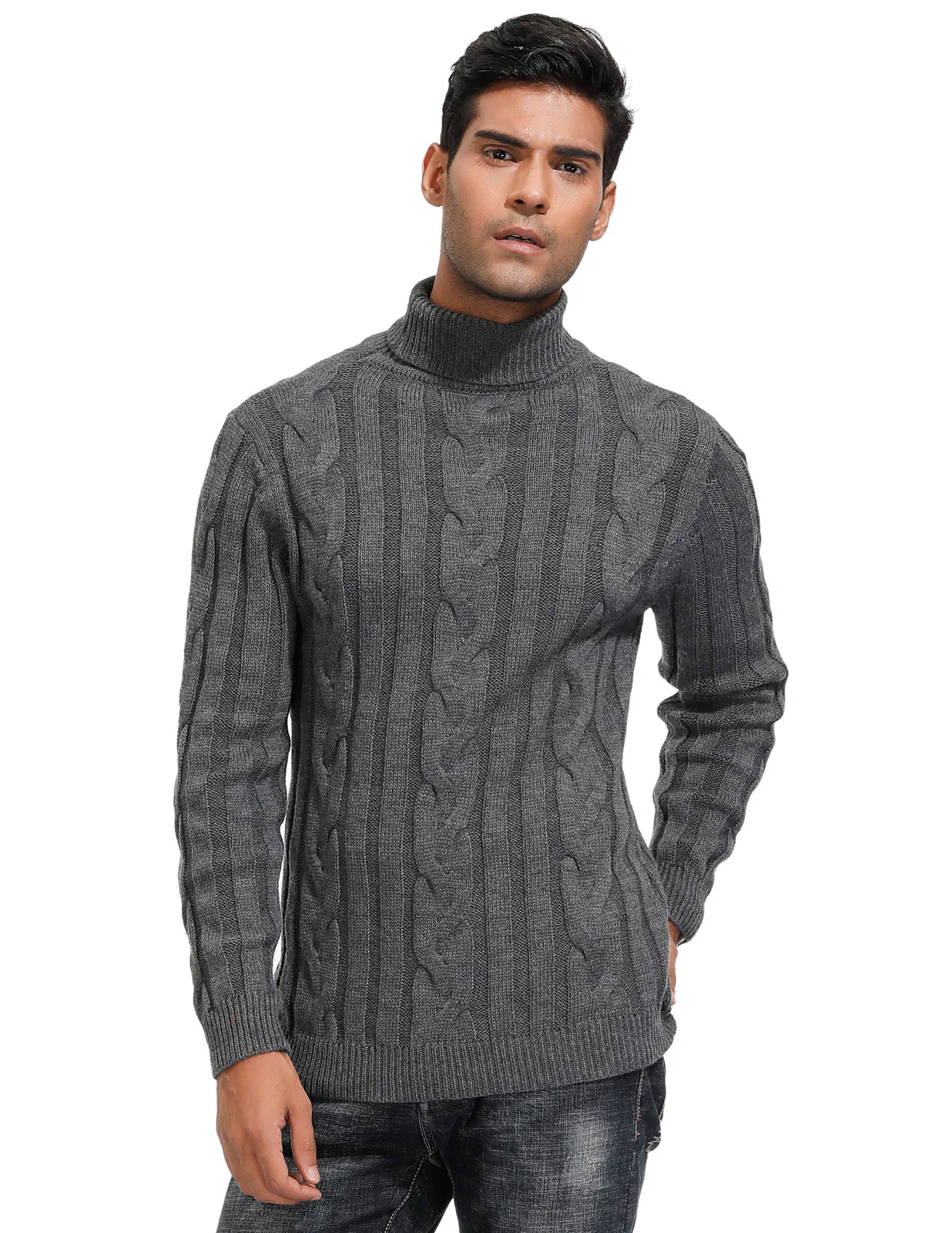 Men's Casual Turtleneck Sweaters Cable Knit Thermal Pullover Sweater - Image 9