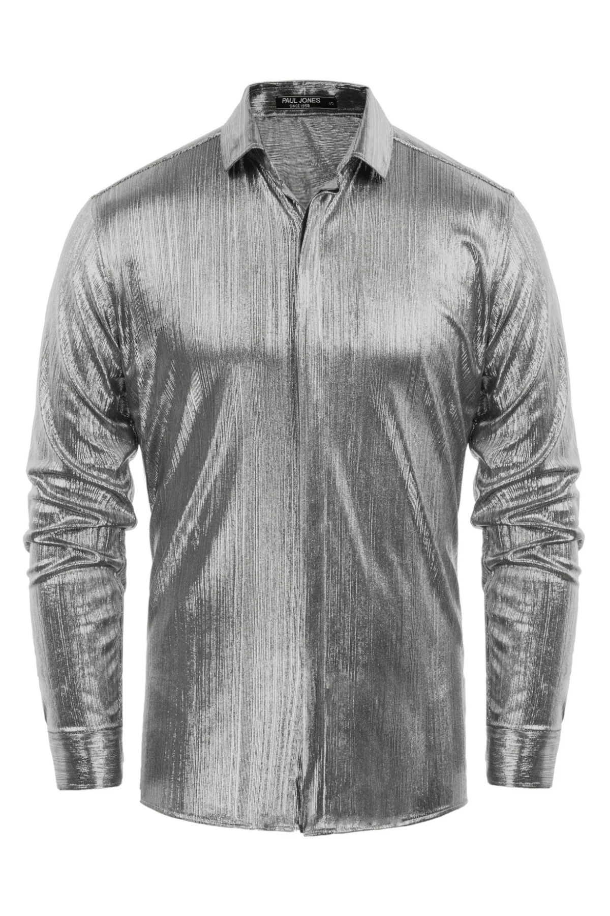 Mens Metallic Dress Shirts Long Sleeve Button Down 70s Disco Cardigans Shirt Party Costume - Image 10