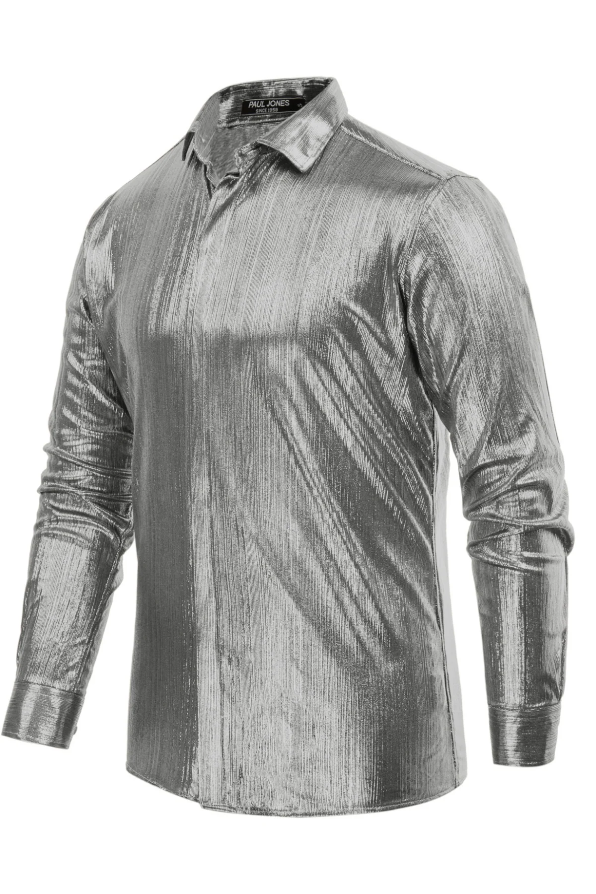 Mens Metallic Dress Shirts Long Sleeve Button Down 70s Disco Cardigans Shirt Party Costume - Image 11
