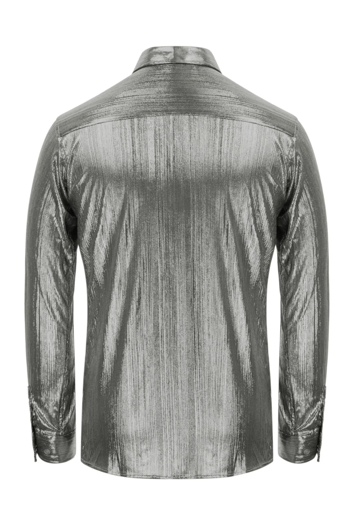 Mens Metallic Dress Shirts Long Sleeve Button Down 70s Disco Cardigans Shirt Party Costume - Image 12