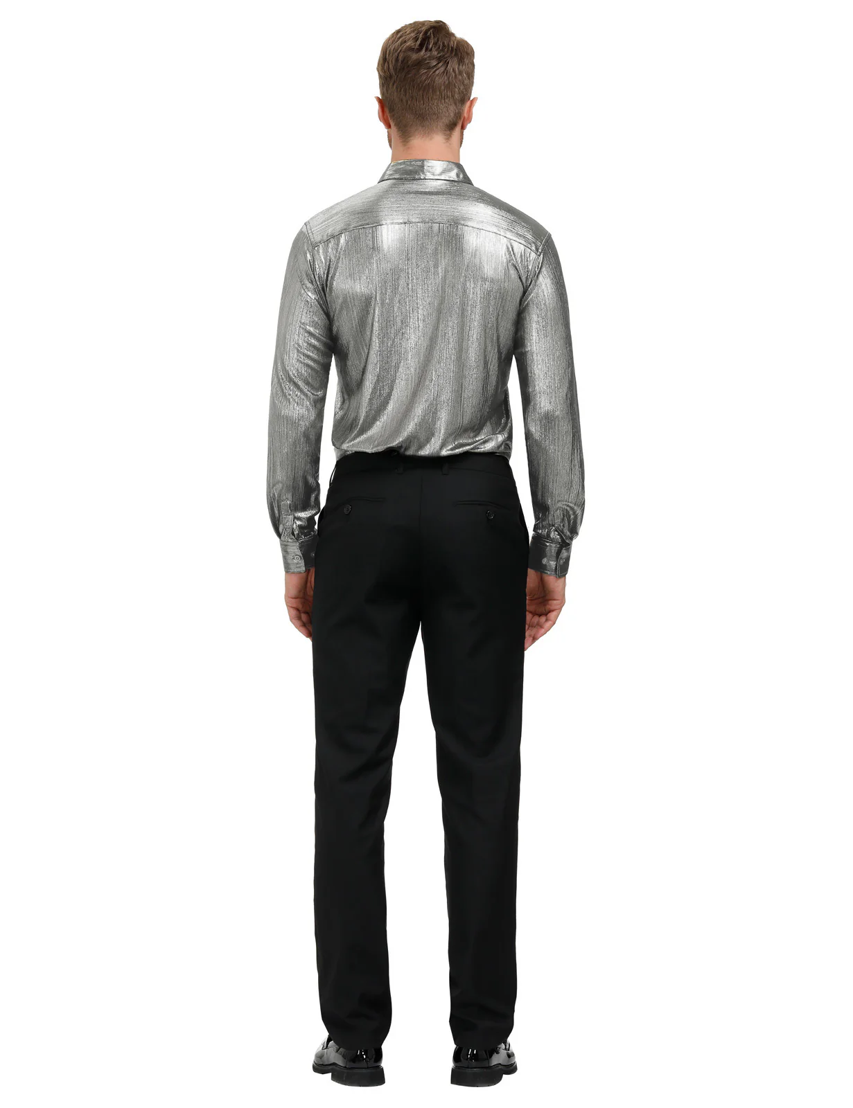 Mens Metallic Dress Shirts Long Sleeve Button Down 70s Disco Cardigans Shirt Party Costume - Image 16