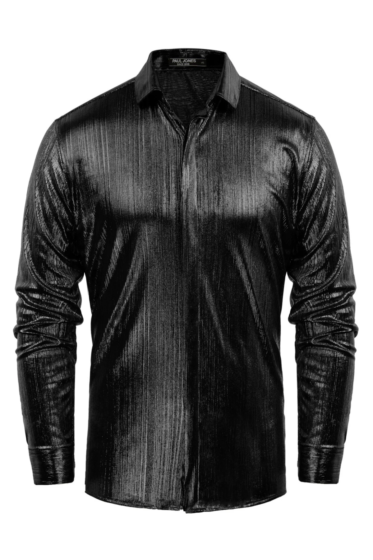 Mens Metallic Dress Shirts Long Sleeve Button Down 70s Disco Cardigans Shirt Party Costume - Image 17