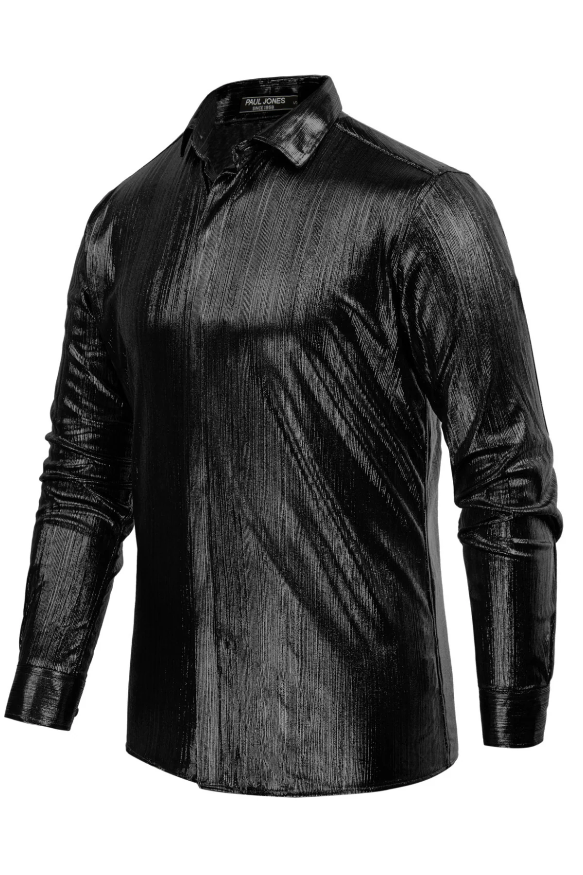 Mens Metallic Dress Shirts Long Sleeve Button Down 70s Disco Cardigans Shirt Party Costume - Image 18