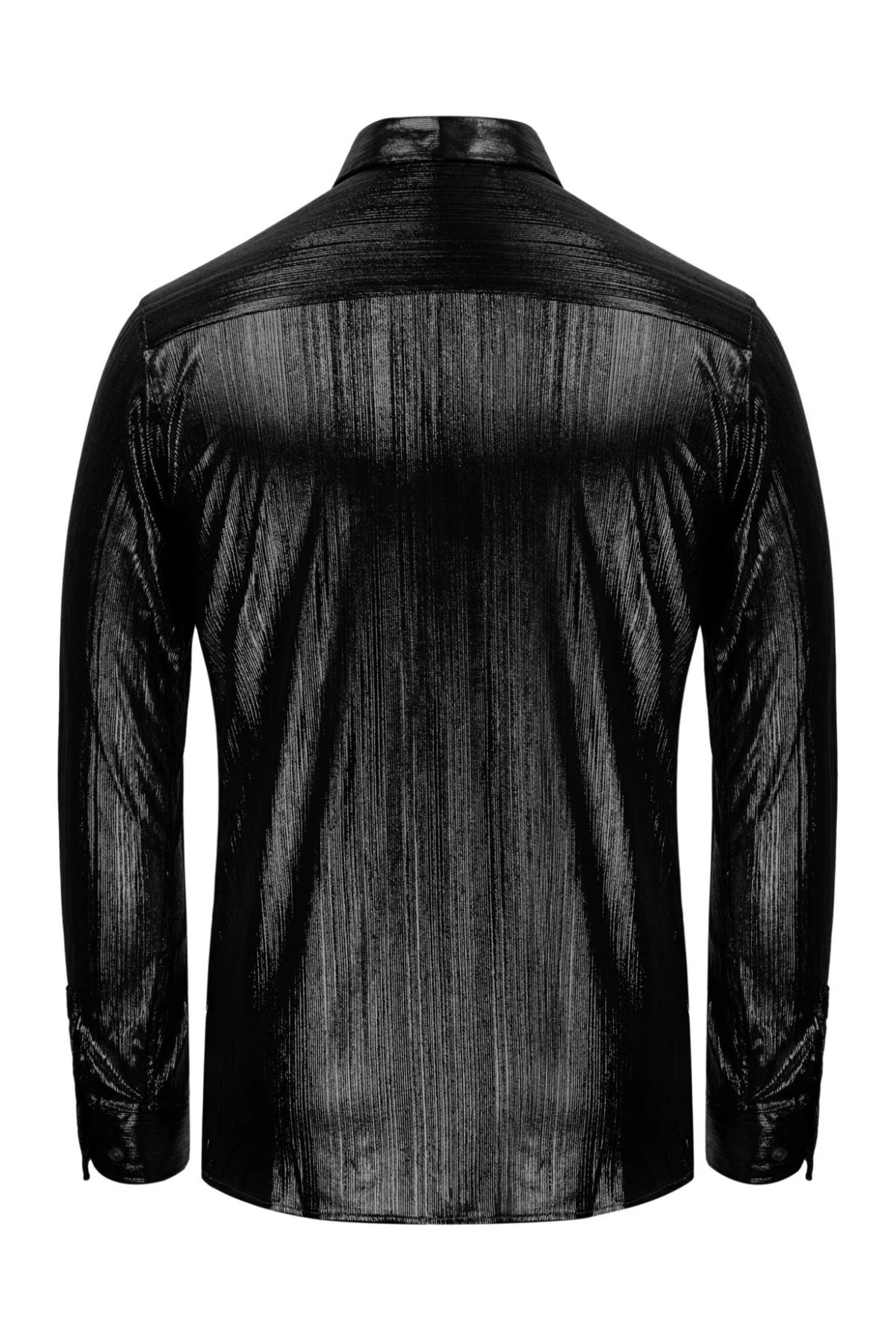 Mens Metallic Dress Shirts Long Sleeve Button Down 70s Disco Cardigans Shirt Party Costume - Image 19