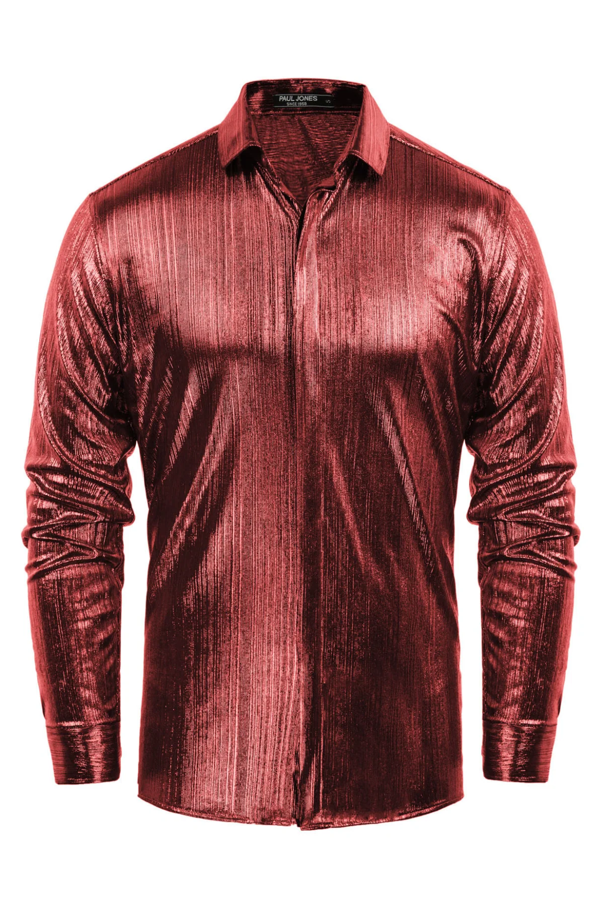 Mens Metallic Dress Shirts Long Sleeve Button Down 70s Disco Cardigans Shirt Party Costume - Image 24