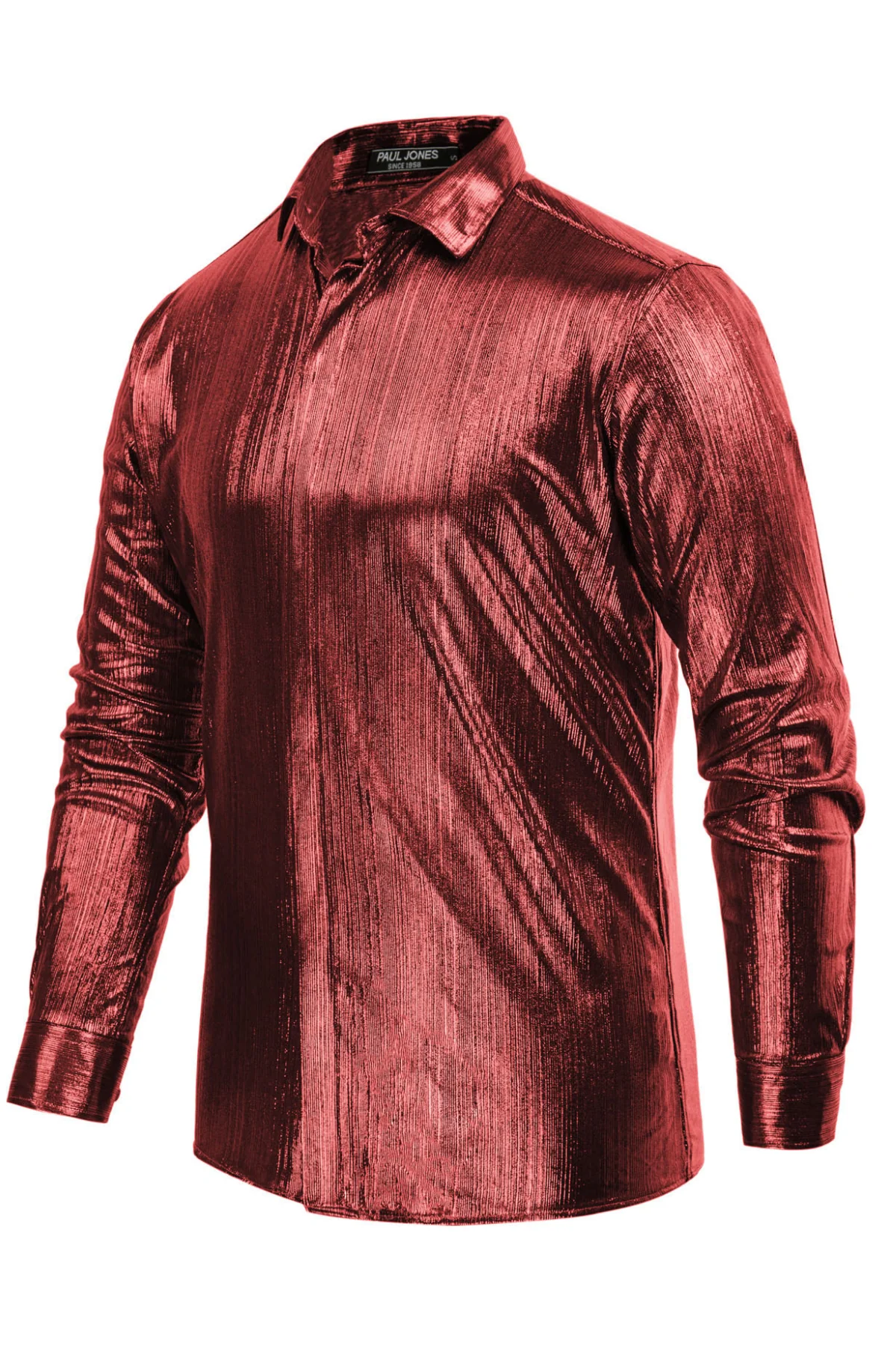 Mens Metallic Dress Shirts Long Sleeve Button Down 70s Disco Cardigans Shirt Party Costume - Image 25