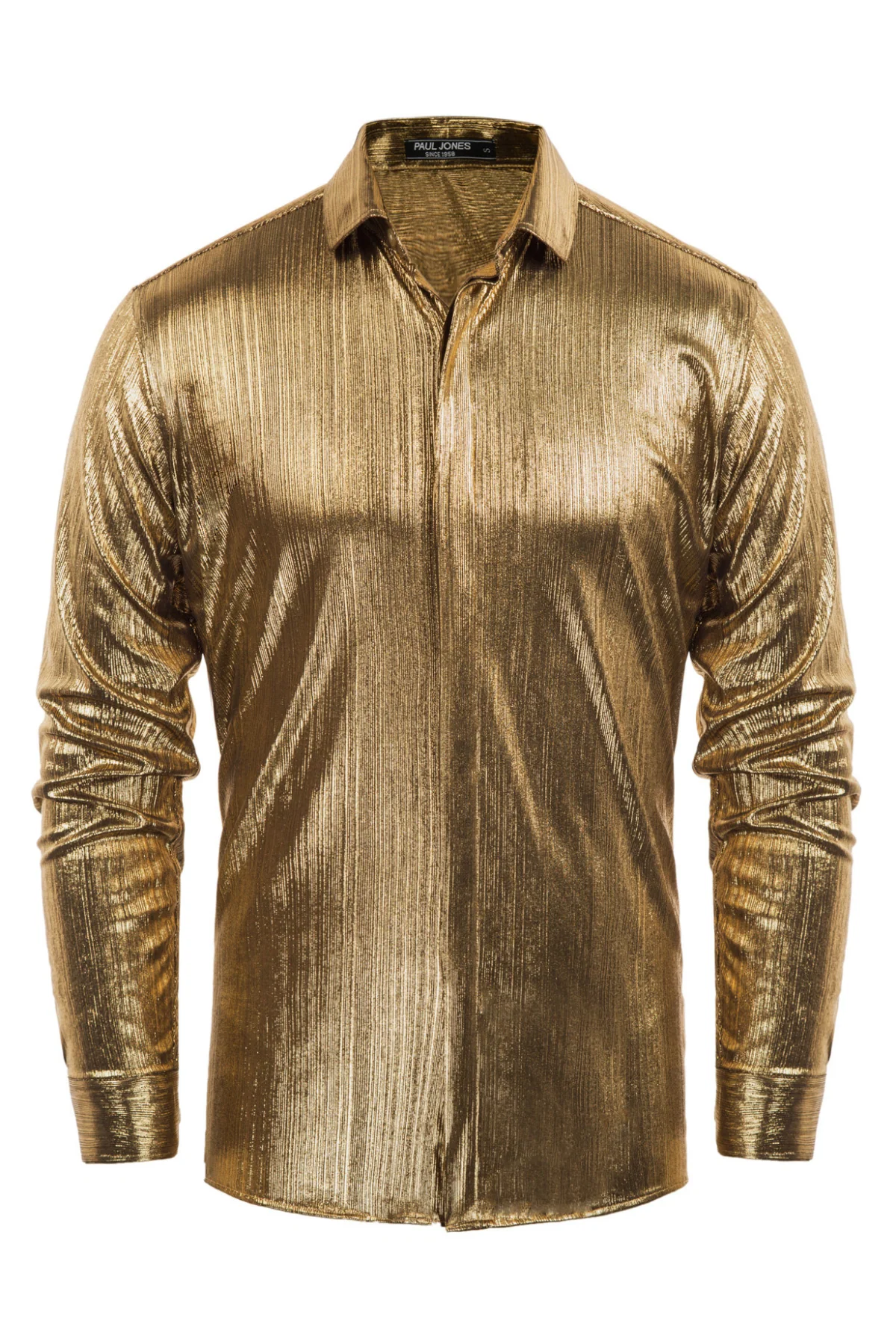 Mens Metallic Dress Shirts Long Sleeve Button Down 70s Disco Cardigans Shirt Party Costume - Image 3