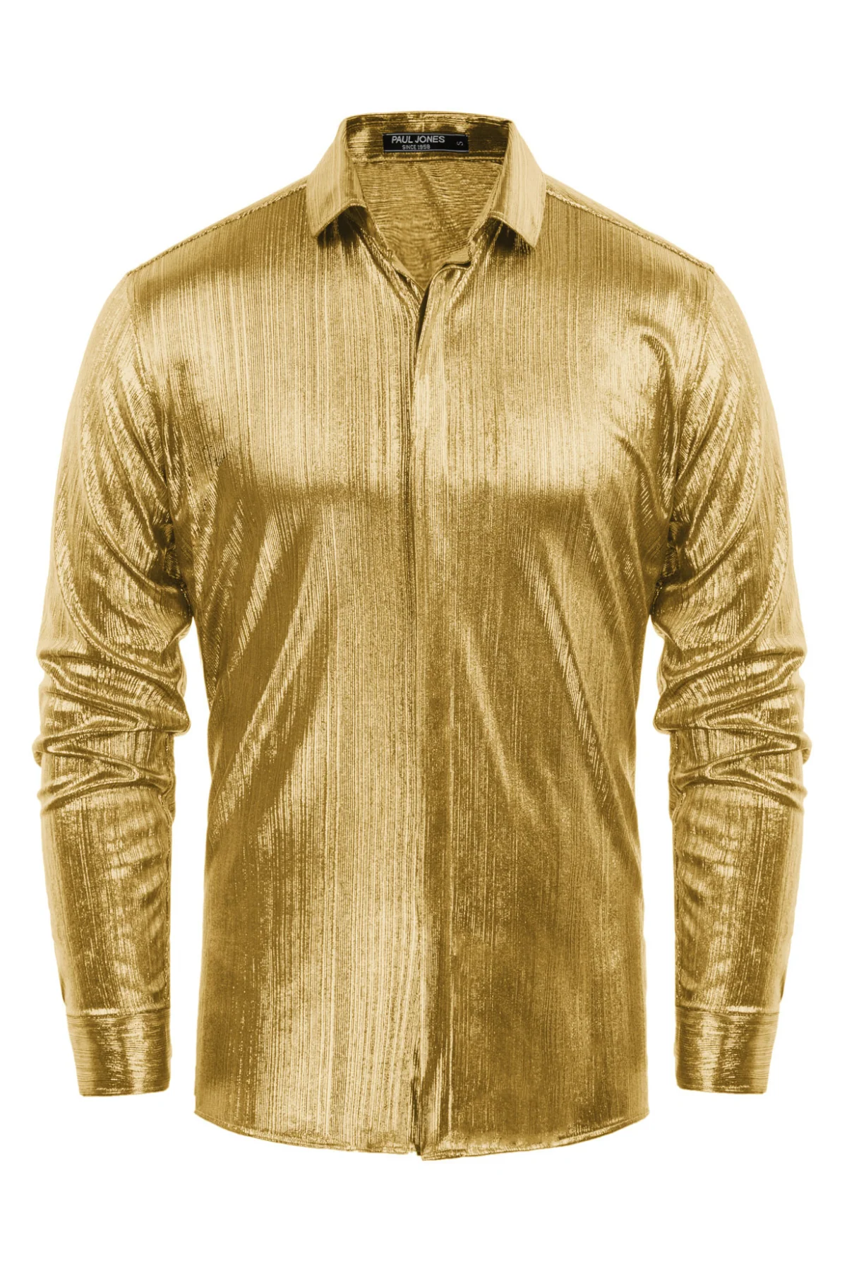 Mens Metallic Dress Shirts Long Sleeve Button Down 70s Disco Cardigans Shirt Party Costume - Image 31