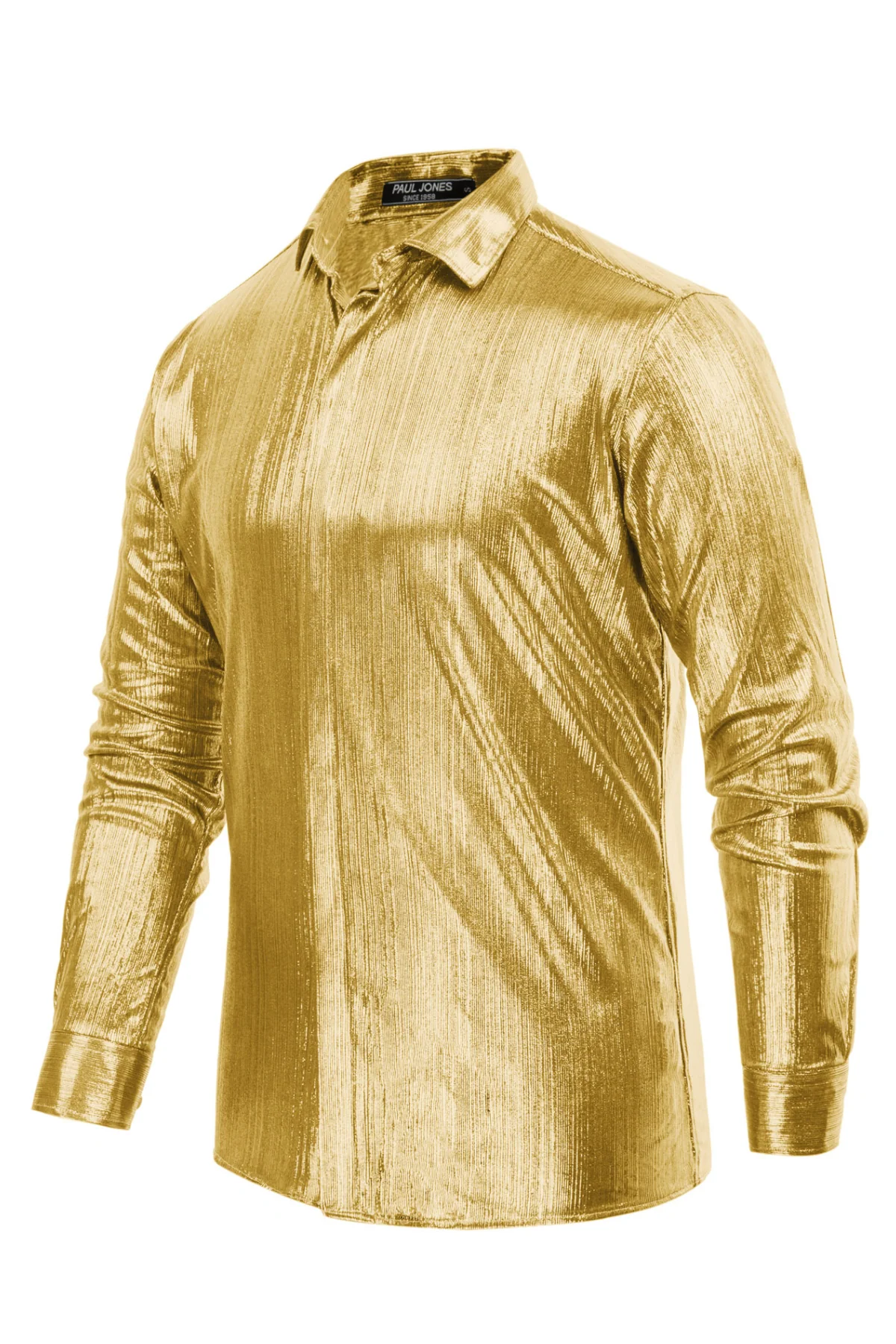 Mens Metallic Dress Shirts Long Sleeve Button Down 70s Disco Cardigans Shirt Party Costume - Image 32