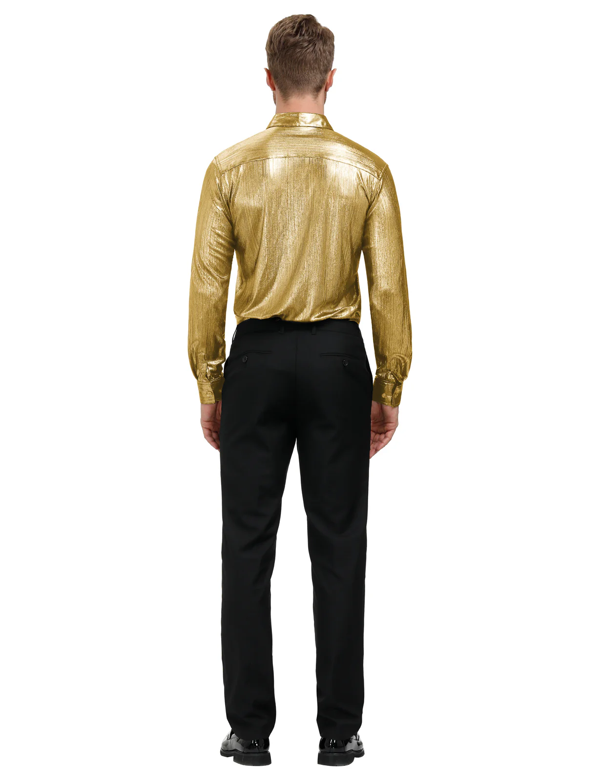 Mens Metallic Dress Shirts Long Sleeve Button Down 70s Disco Cardigans Shirt Party Costume - Image 37