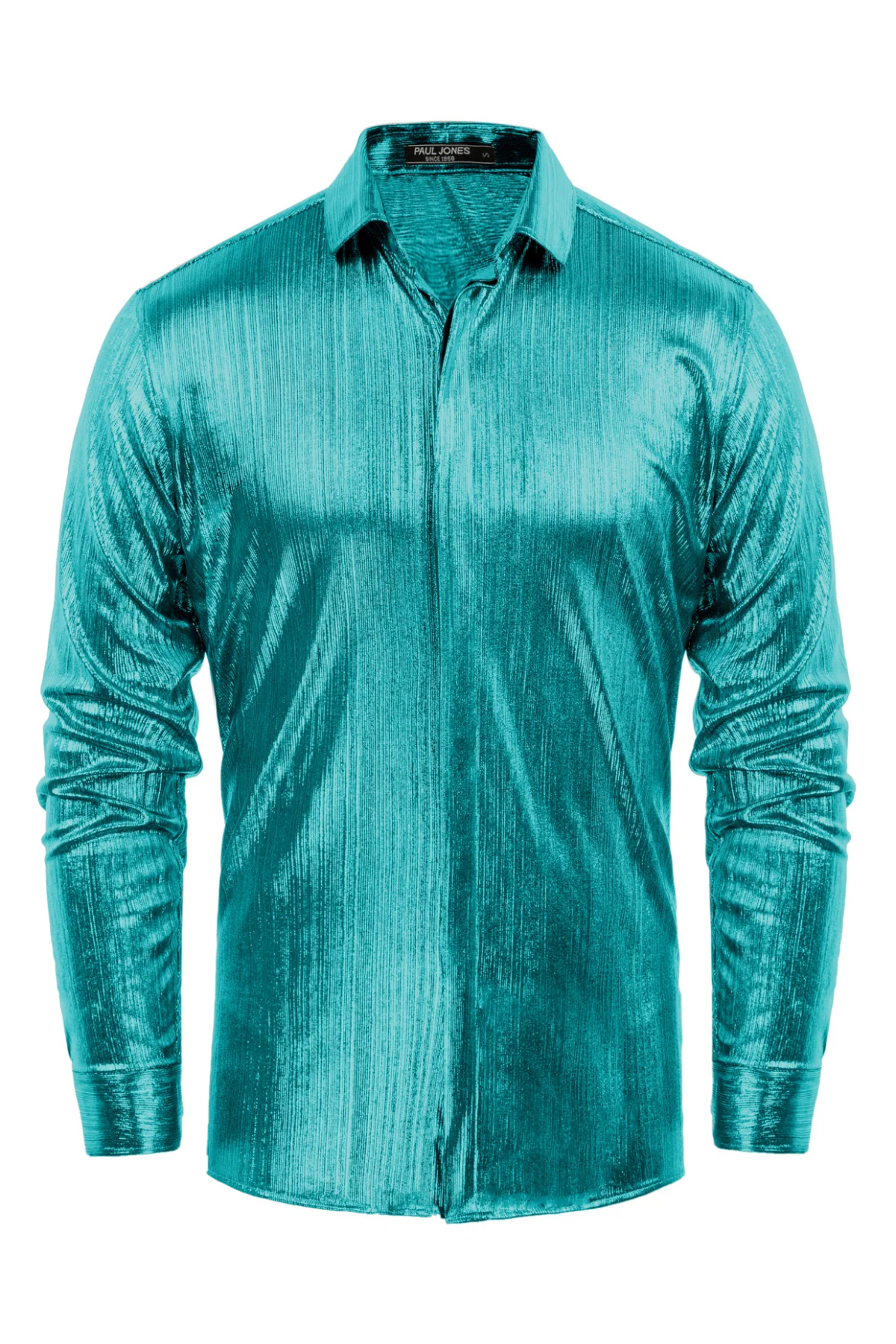 Mens Metallic Dress Shirts Long Sleeve Button Down 70s Disco Cardigans Shirt Party Costume - Image 38