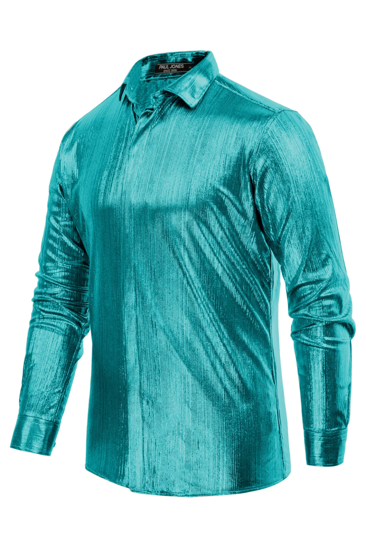 Mens Metallic Dress Shirts Long Sleeve Button Down 70s Disco Cardigans Shirt Party Costume - Image 39