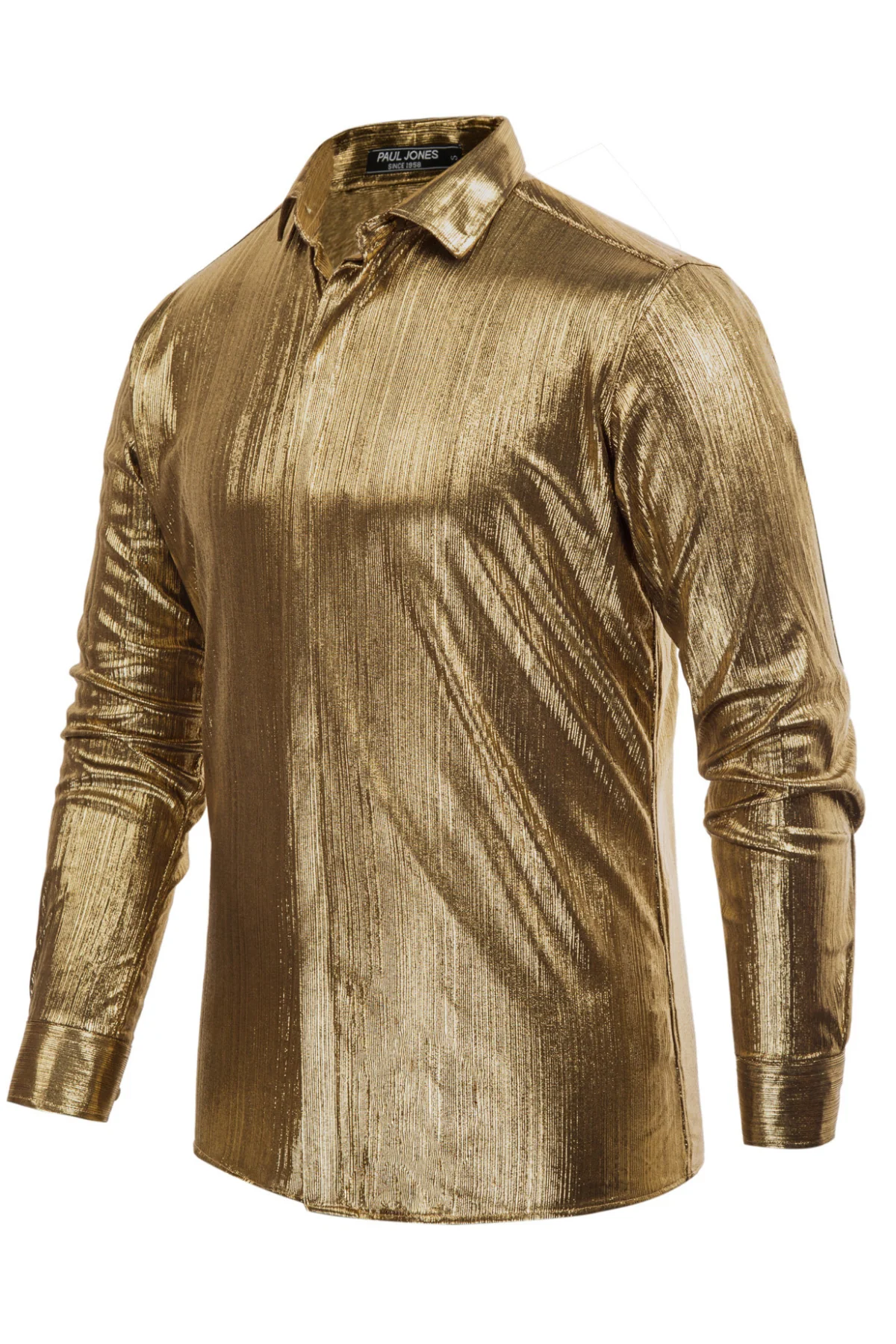 Mens Metallic Dress Shirts Long Sleeve Button Down 70s Disco Cardigans Shirt Party Costume - Image 4