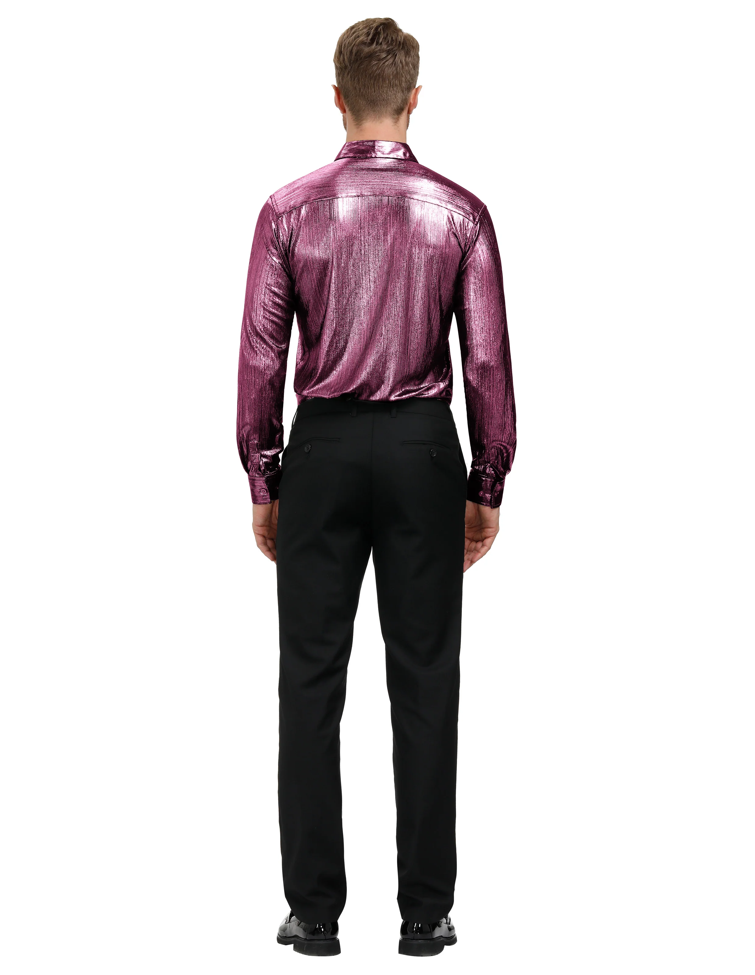Mens Metallic Dress Shirts Long Sleeve Button Down 70s Disco Cardigans Shirt Party Costume - Image 46
