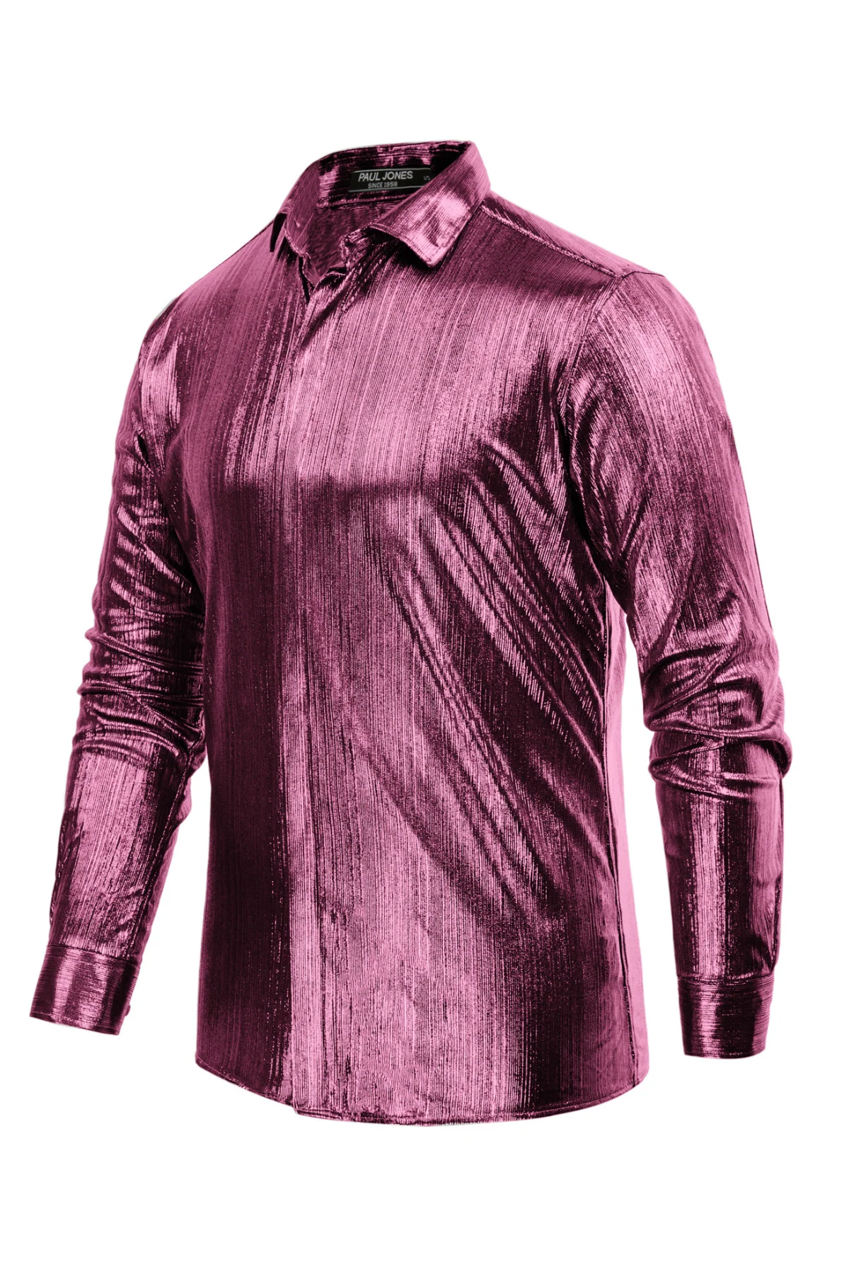 Mens Metallic Dress Shirts Long Sleeve Button Down 70s Disco Cardigans Shirt Party Costume - Image 48