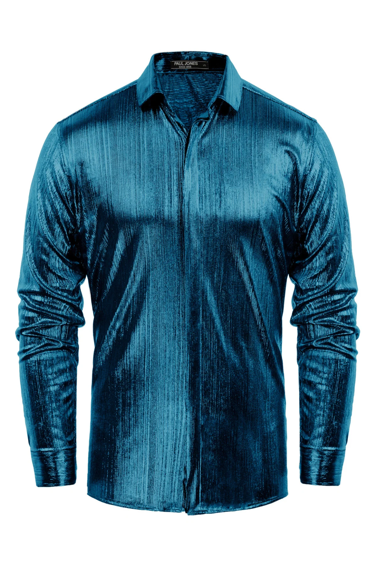 Mens Metallic Dress Shirts Long Sleeve Button Down 70s Disco Cardigans Shirt Party Costume - Image 52
