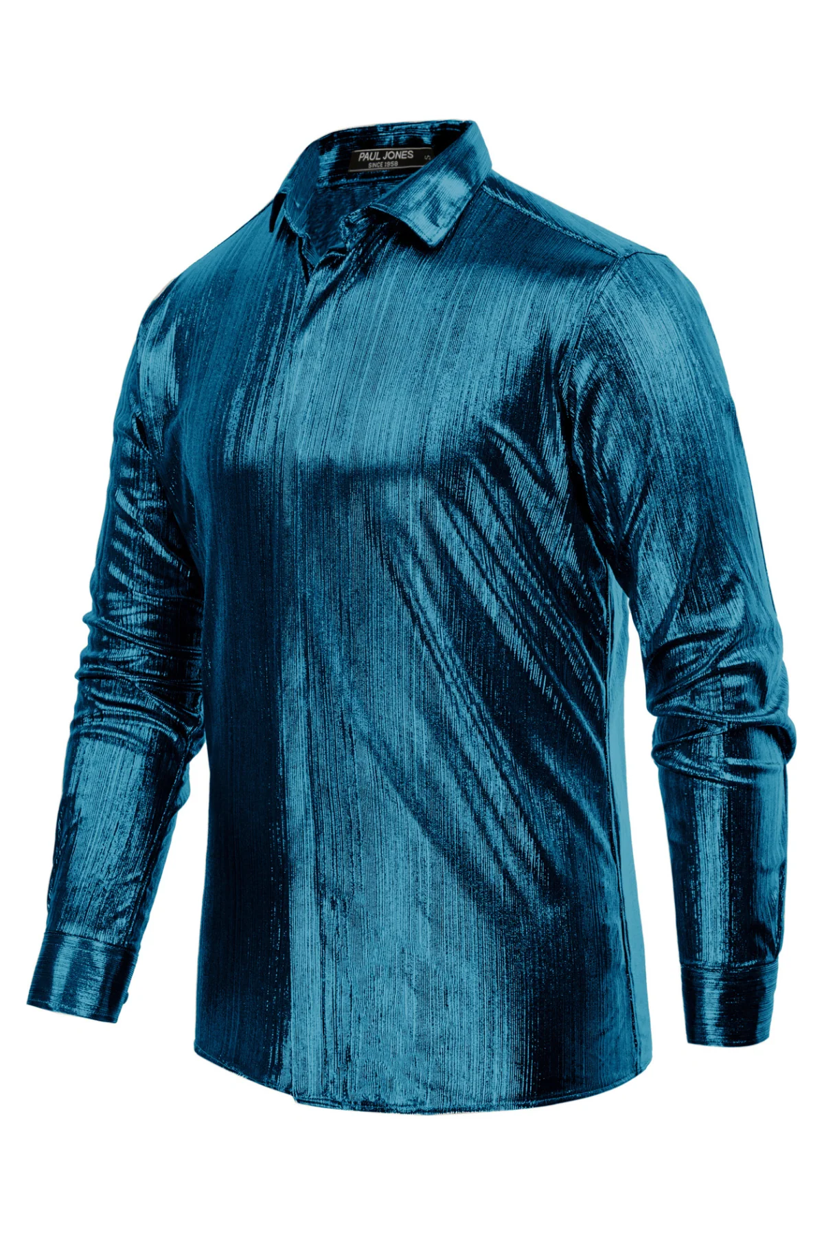 Mens Metallic Dress Shirts Long Sleeve Button Down 70s Disco Cardigans Shirt Party Costume - Image 54