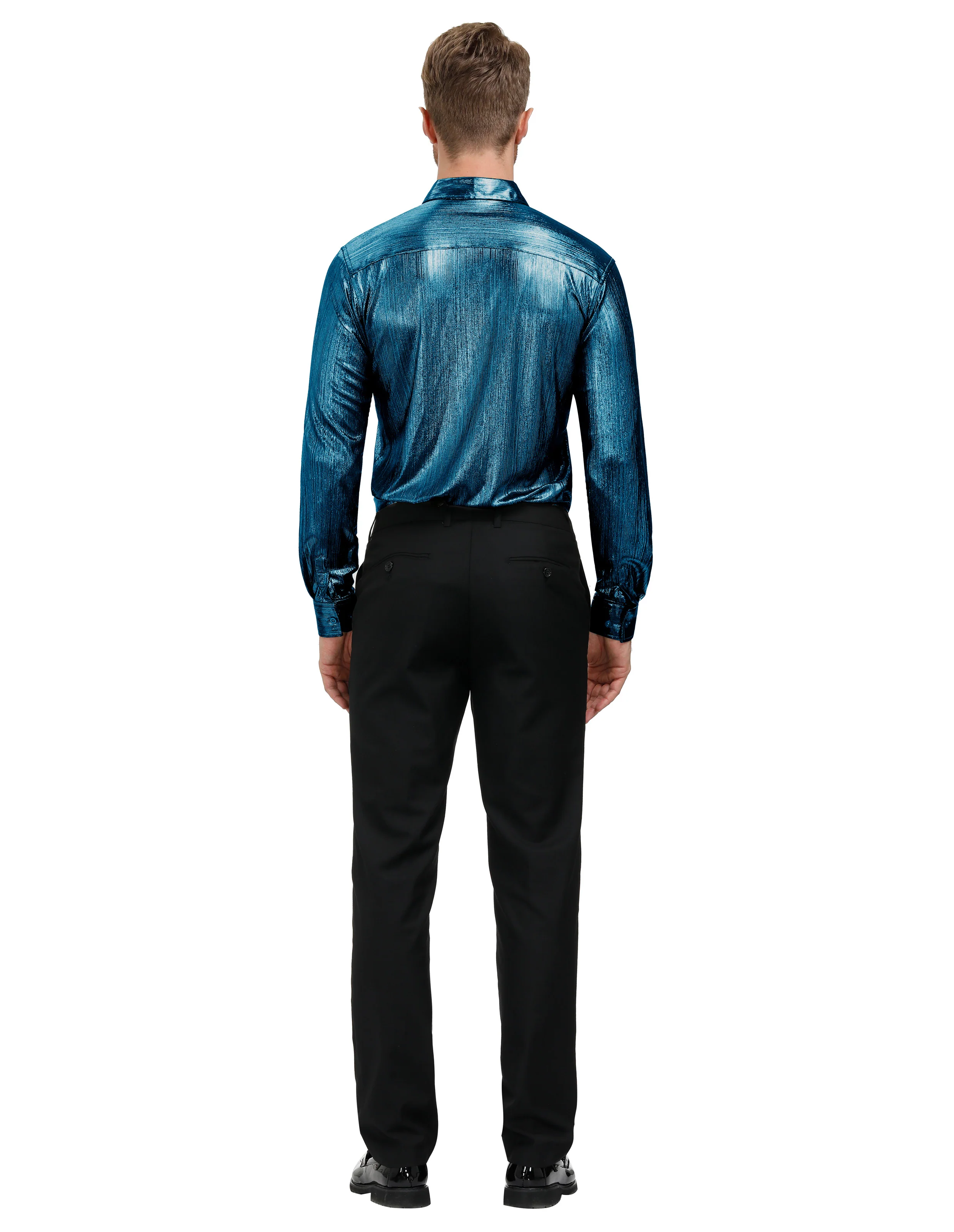 Mens Metallic Dress Shirts Long Sleeve Button Down 70s Disco Cardigans Shirt Party Costume - Image 58