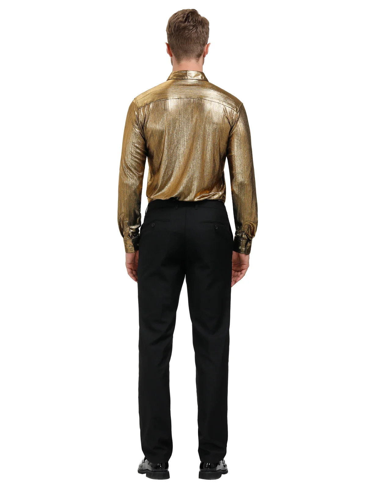 Mens Metallic Dress Shirts Long Sleeve Button Down 70s Disco Cardigans Shirt Party Costume - Image 9