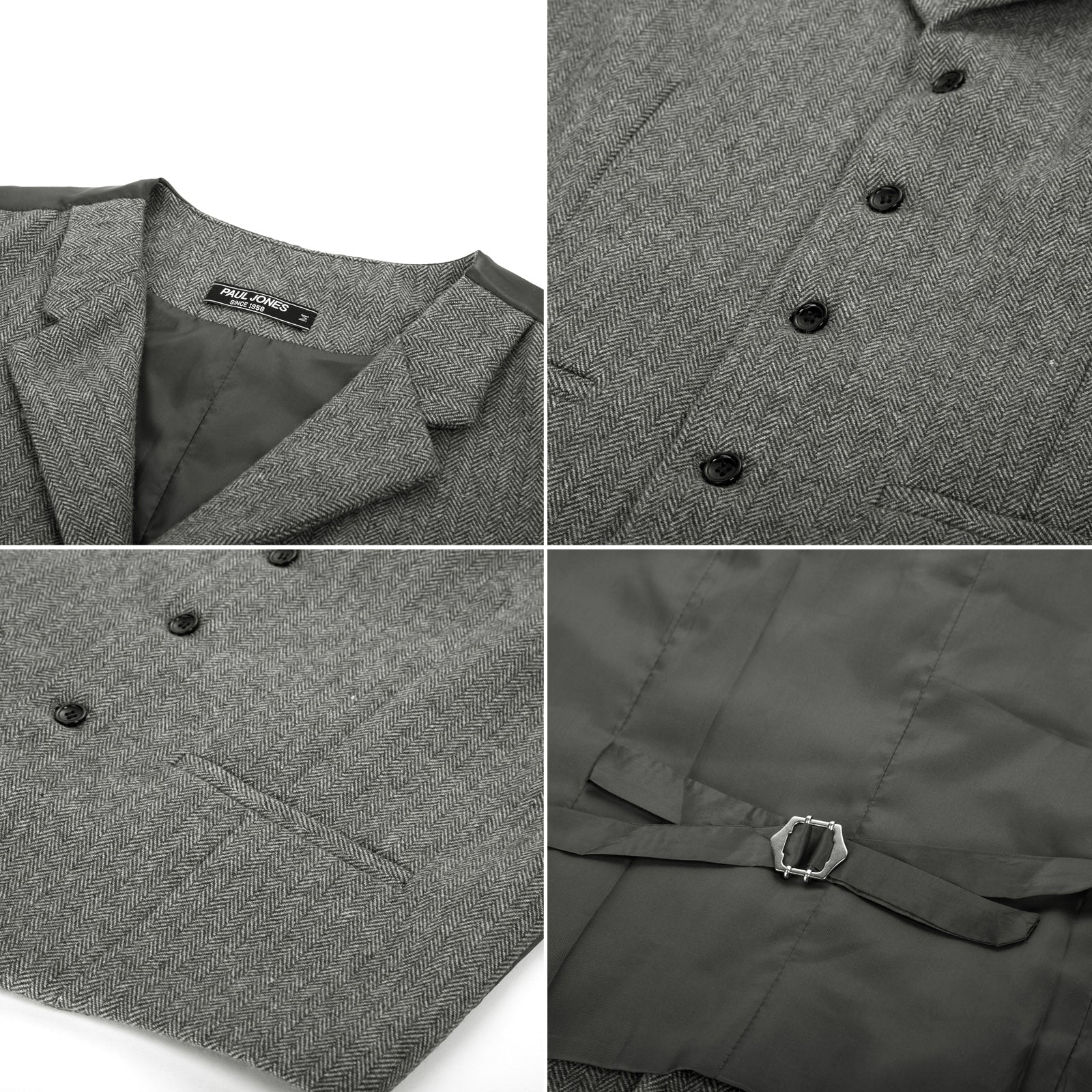 Mens Western Herringbone Suit Vest Tweed Wool Blend Slim Fit Waistcoat - Image 10