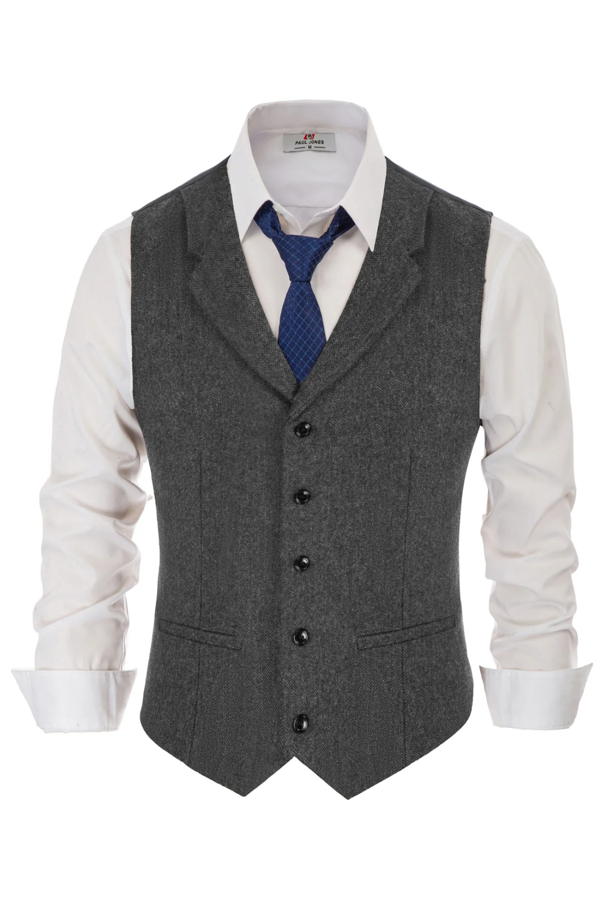 Mens Western Herringbone Suit Vest Tweed Wool Blend Slim Fit Waistcoat - Image 11