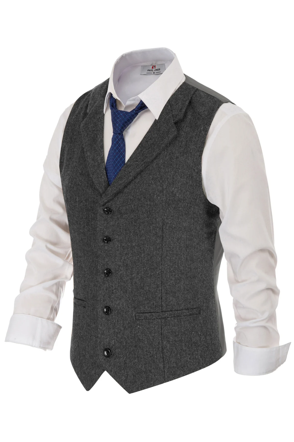 Mens Western Herringbone Suit Vest Tweed Wool Blend Slim Fit Waistcoat - Image 12