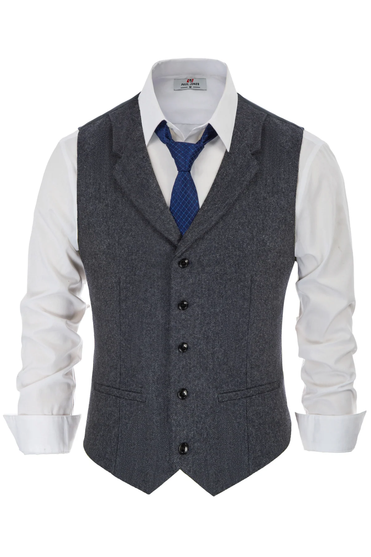 Mens Western Herringbone Suit Vest Tweed Wool Blend Slim Fit Waistcoat - Image 15