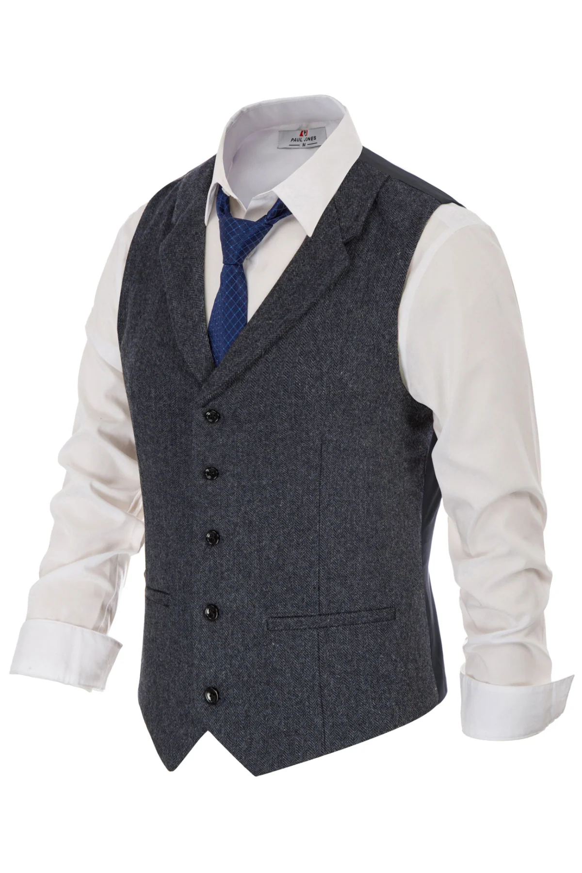 Mens Western Herringbone Suit Vest Tweed Wool Blend Slim Fit Waistcoat - Image 16