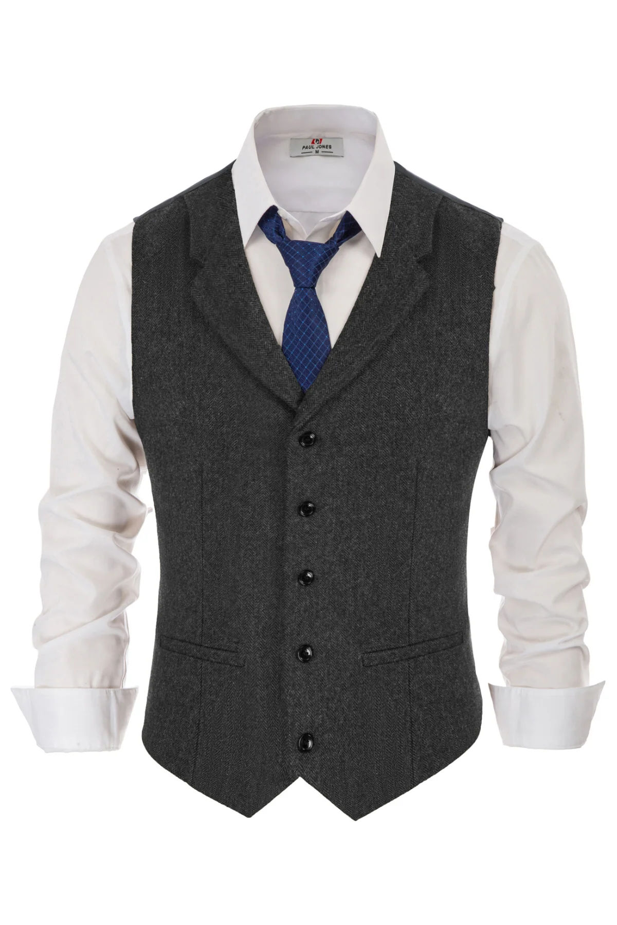 Mens Western Herringbone Suit Vest Tweed Wool Blend Slim Fit Waistcoat - Image 18