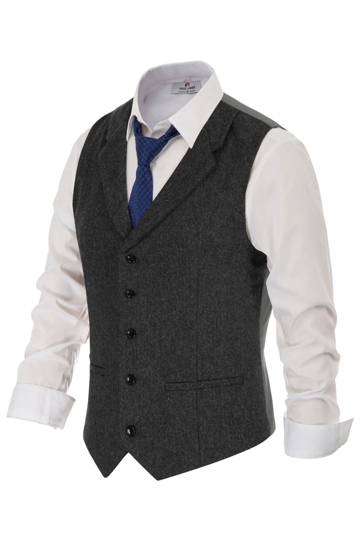 Mens Western Herringbone Suit Vest Tweed Wool Blend Slim Fit Waistcoat - Image 19