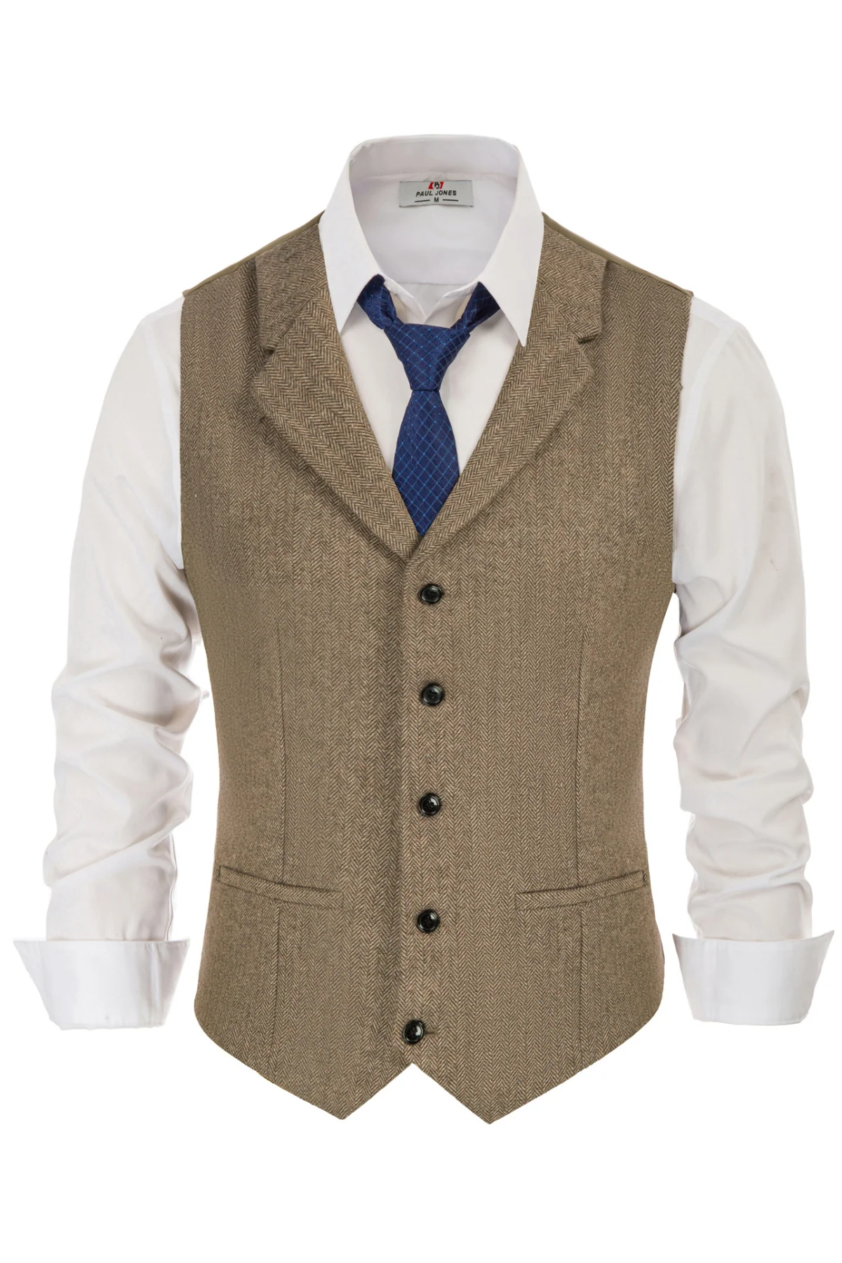 Mens Western Herringbone Suit Vest Tweed Wool Blend Slim Fit Waistcoat - Image 3