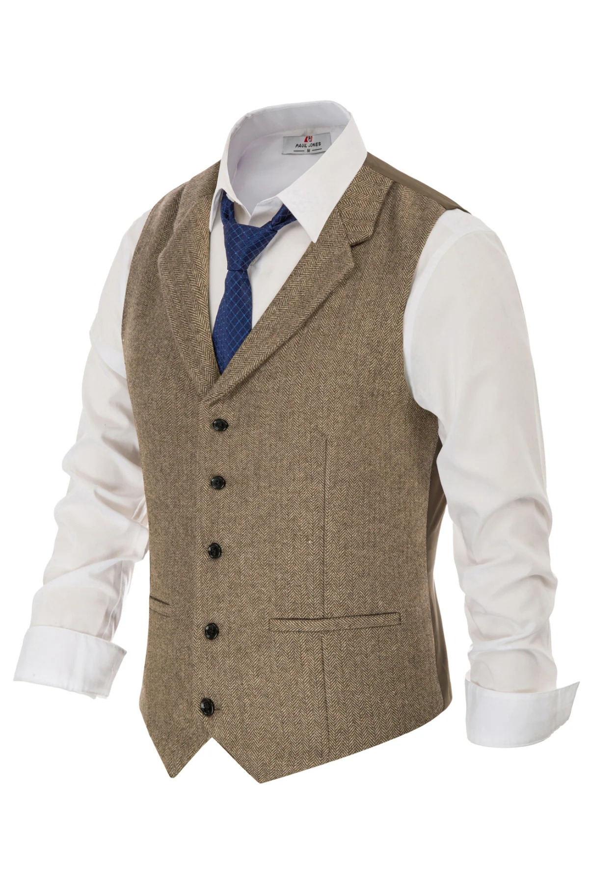 Mens Western Herringbone Suit Vest Tweed Wool Blend Slim Fit Waistcoat - Image 4