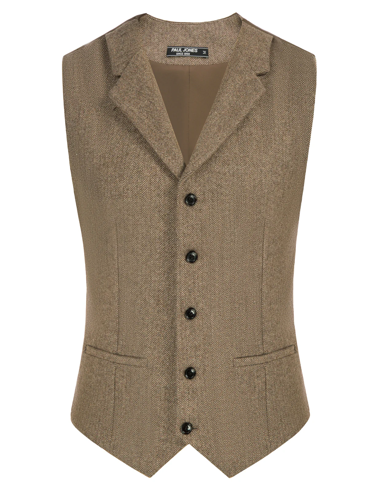 Mens Western Herringbone Suit Vest Tweed Wool Blend Slim Fit Waistcoat - Image 5