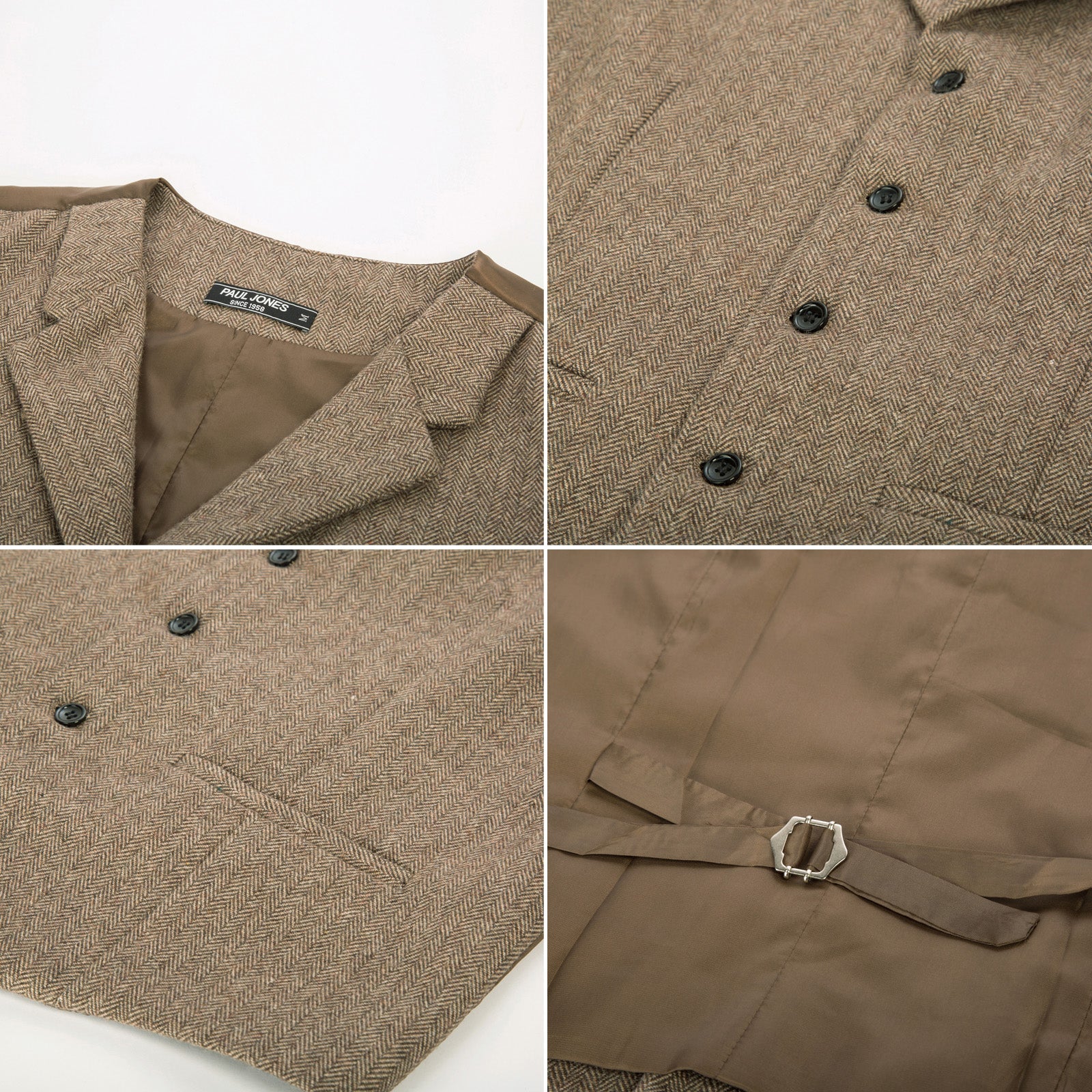 Mens Western Herringbone Suit Vest Tweed Wool Blend Slim Fit Waistcoat - Image 6