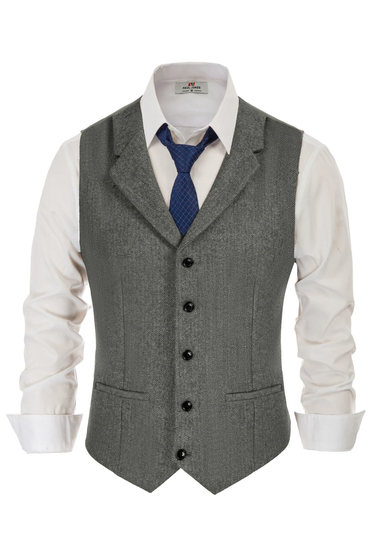 Mens Western Herringbone Suit Vest Tweed Wool Blend Slim Fit Waistcoat - Image 7