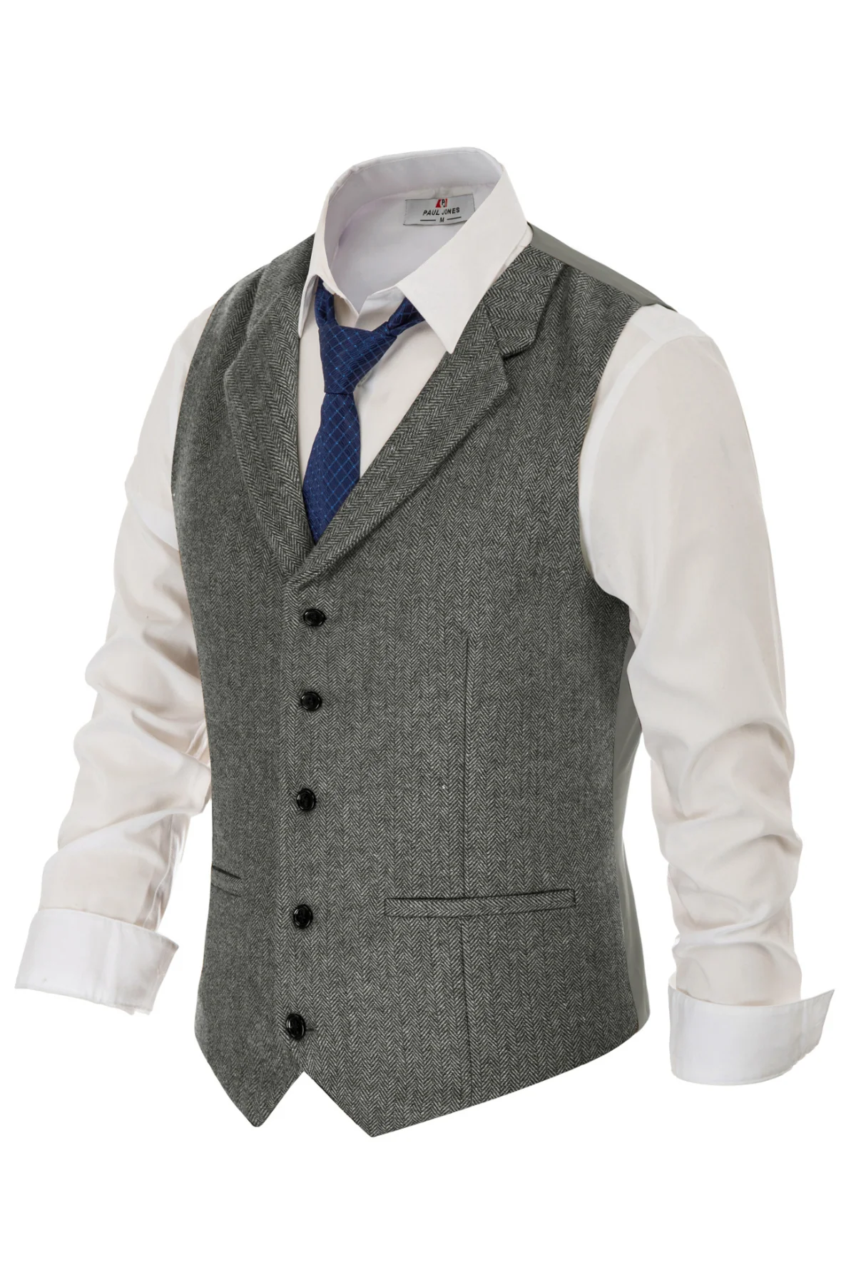 Mens Western Herringbone Suit Vest Tweed Wool Blend Slim Fit Waistcoat - Image 8