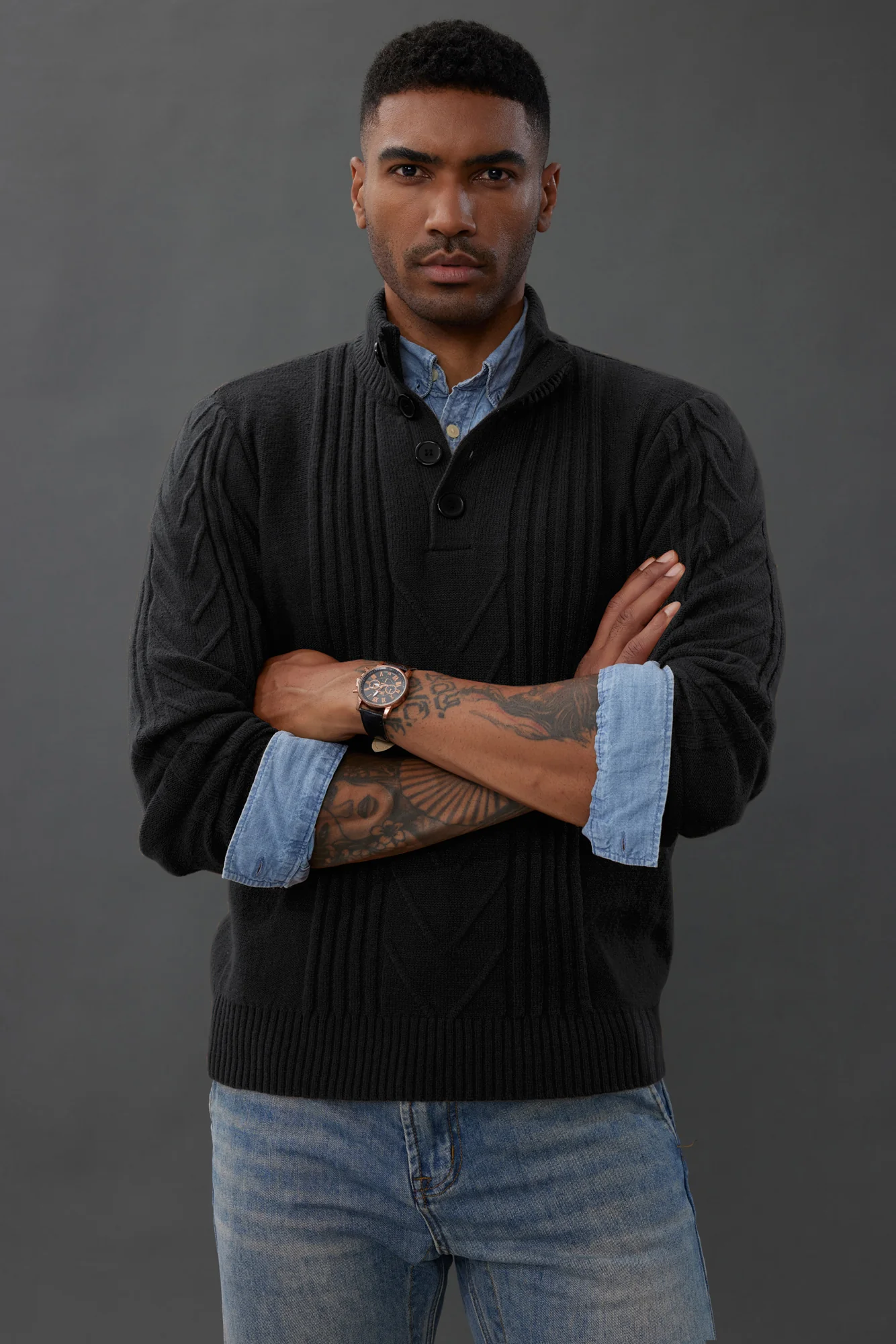 Men's Cable Knit Henley Pullover Sweater Thermal Jumper Sweaters - Image 13