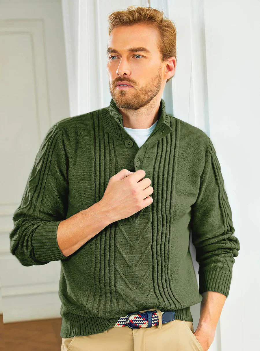 Men's Cable Knit Henley Pullover Sweater Thermal Jumper Sweaters - Image 26