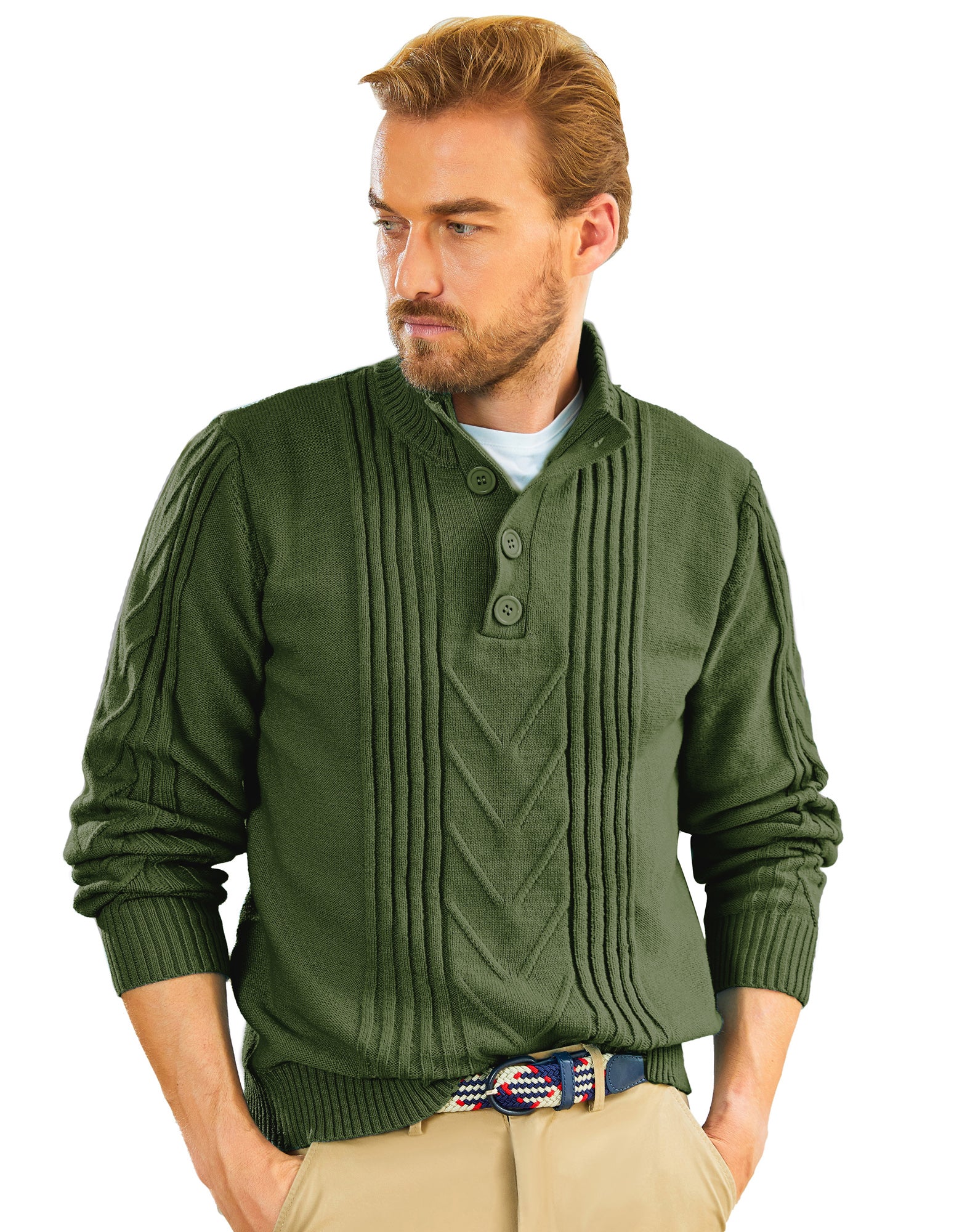 Men's Cable Knit Henley Pullover Sweater Thermal Jumper Sweaters - Image 27