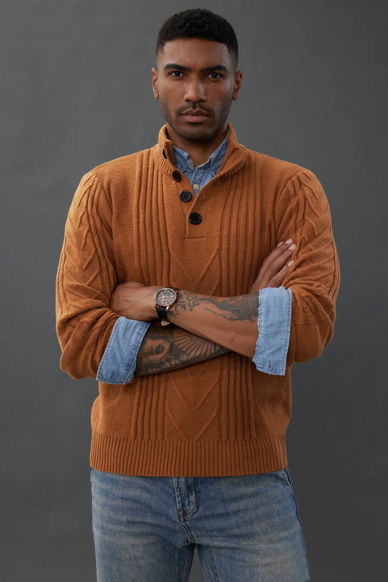 Men's Cable Knit Henley Pullover Sweater Thermal Jumper Sweaters - Image 7