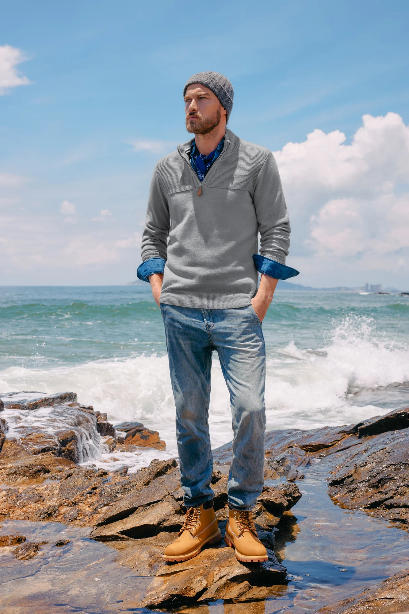 Men's Quarter Zip Sweater Slim Fit Casual Pullover Sweater Mock Neck Polo Sweaters - Image 12