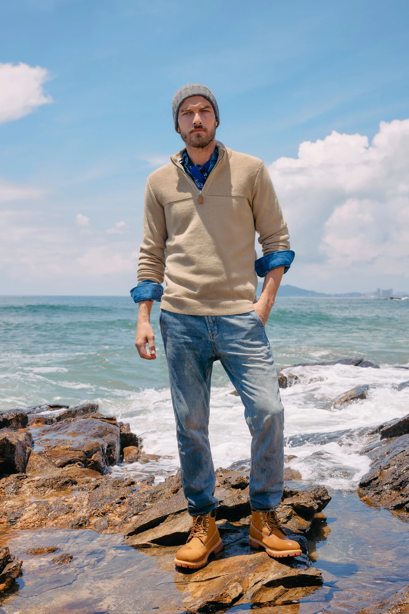 Men's Quarter Zip Sweater Slim Fit Casual Pullover Sweater Mock Neck Polo Sweaters - Image 17